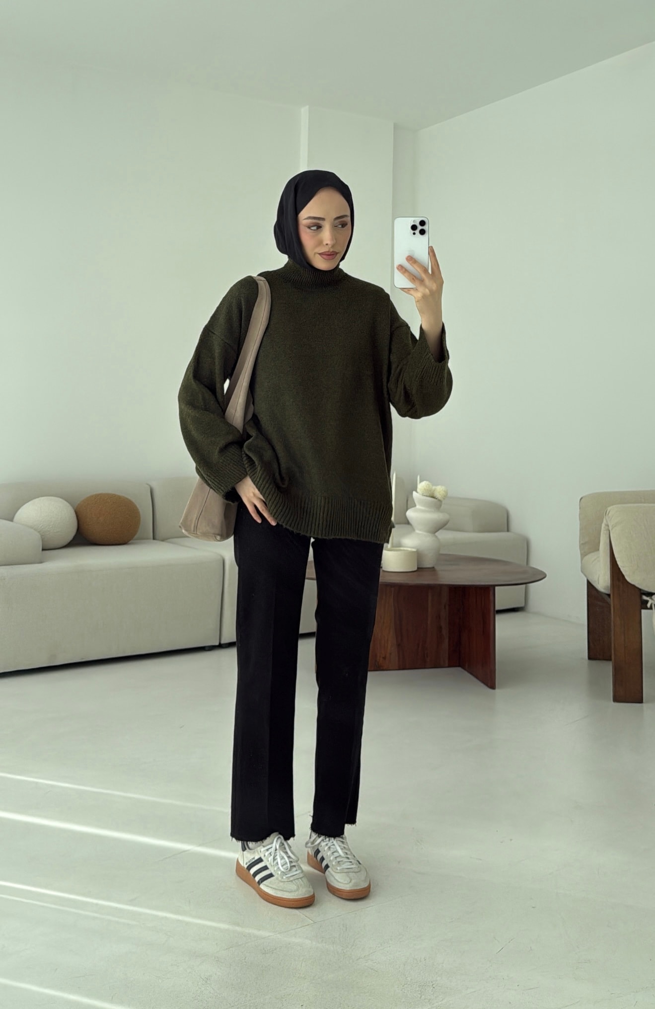 Yarım Yaka Triko Kazak Haki