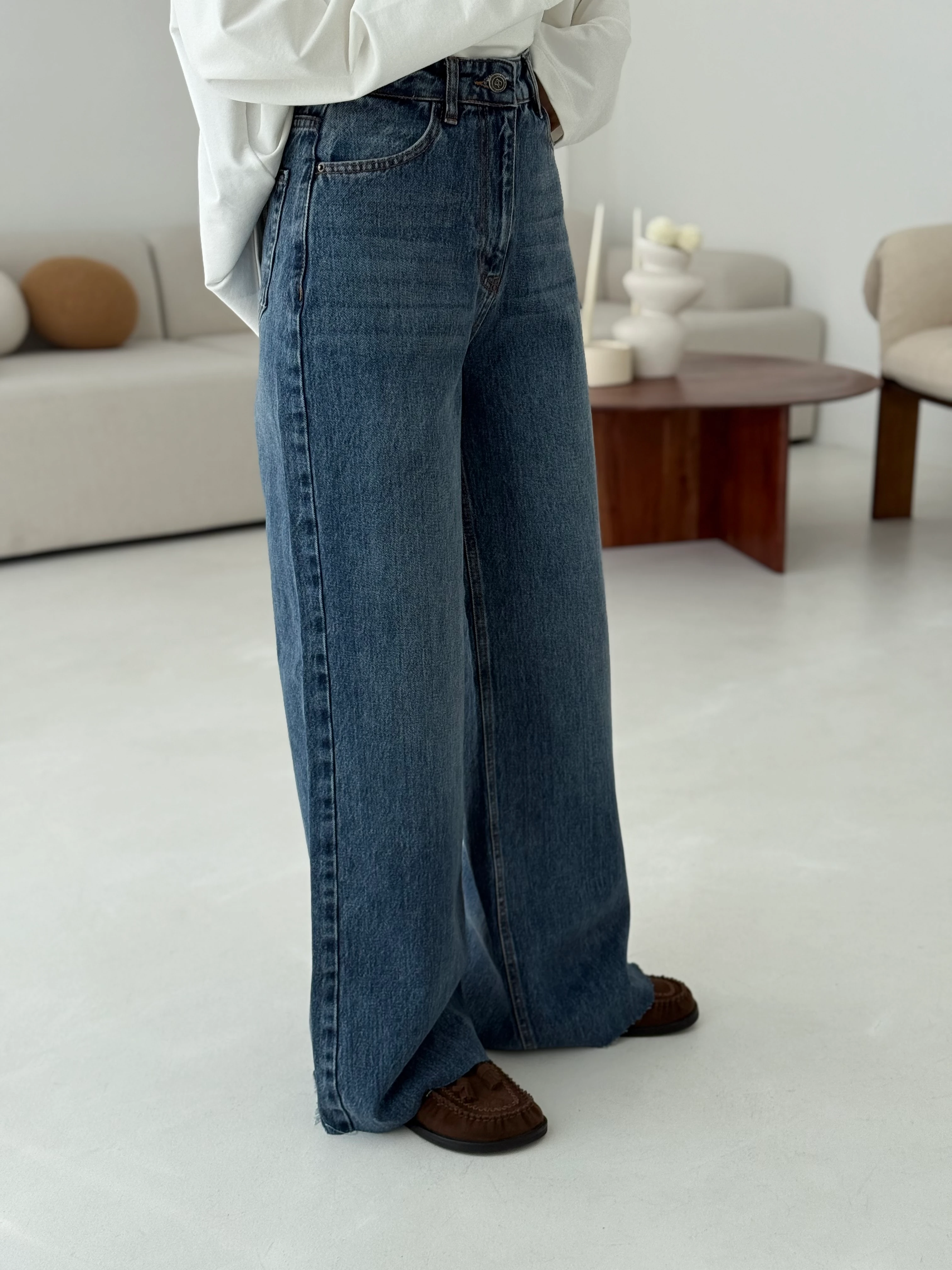 Wide Leg Koyu Mavi Jean 