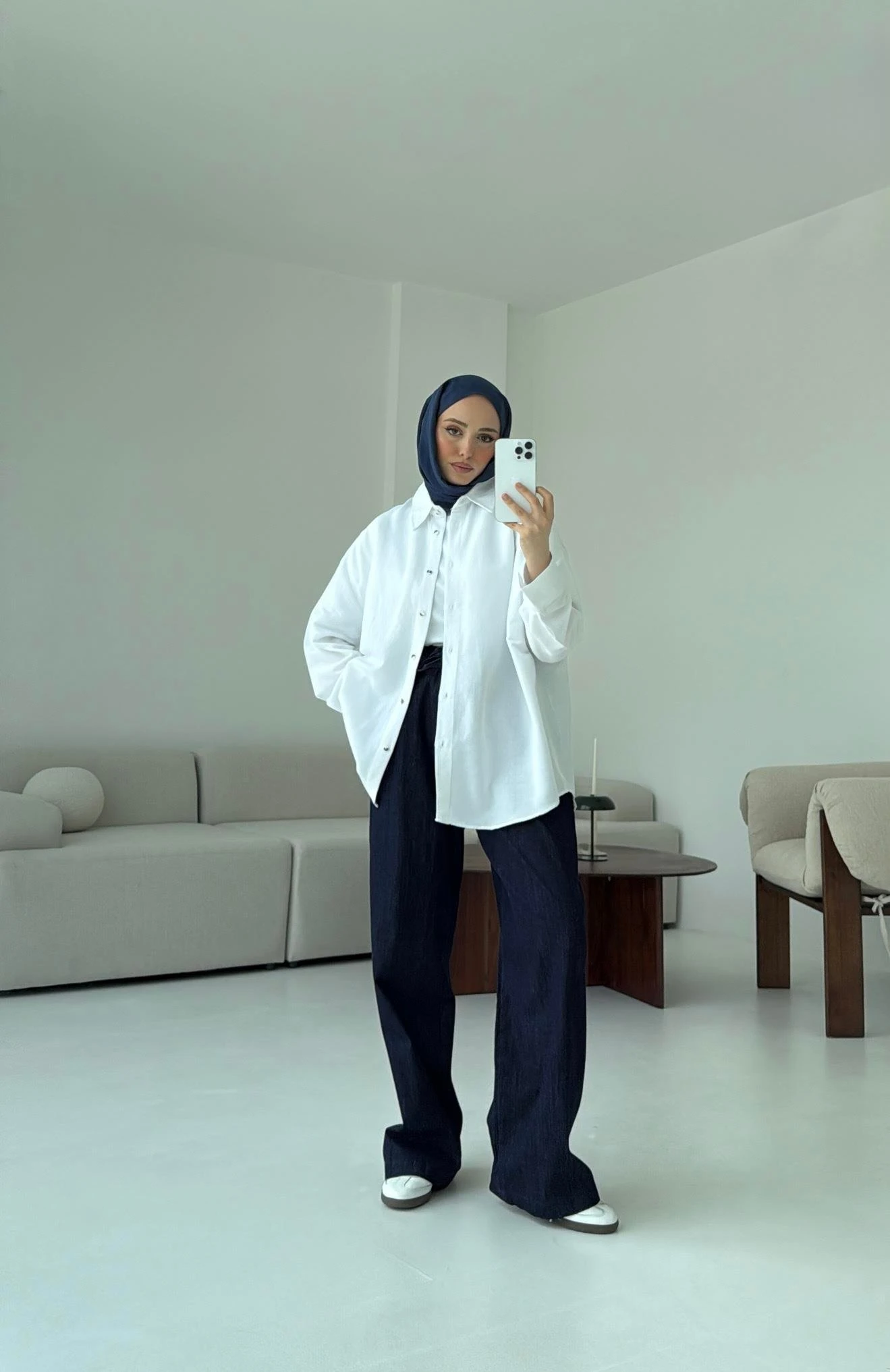 Basic Oversize  Keten Gömlek Beyaz