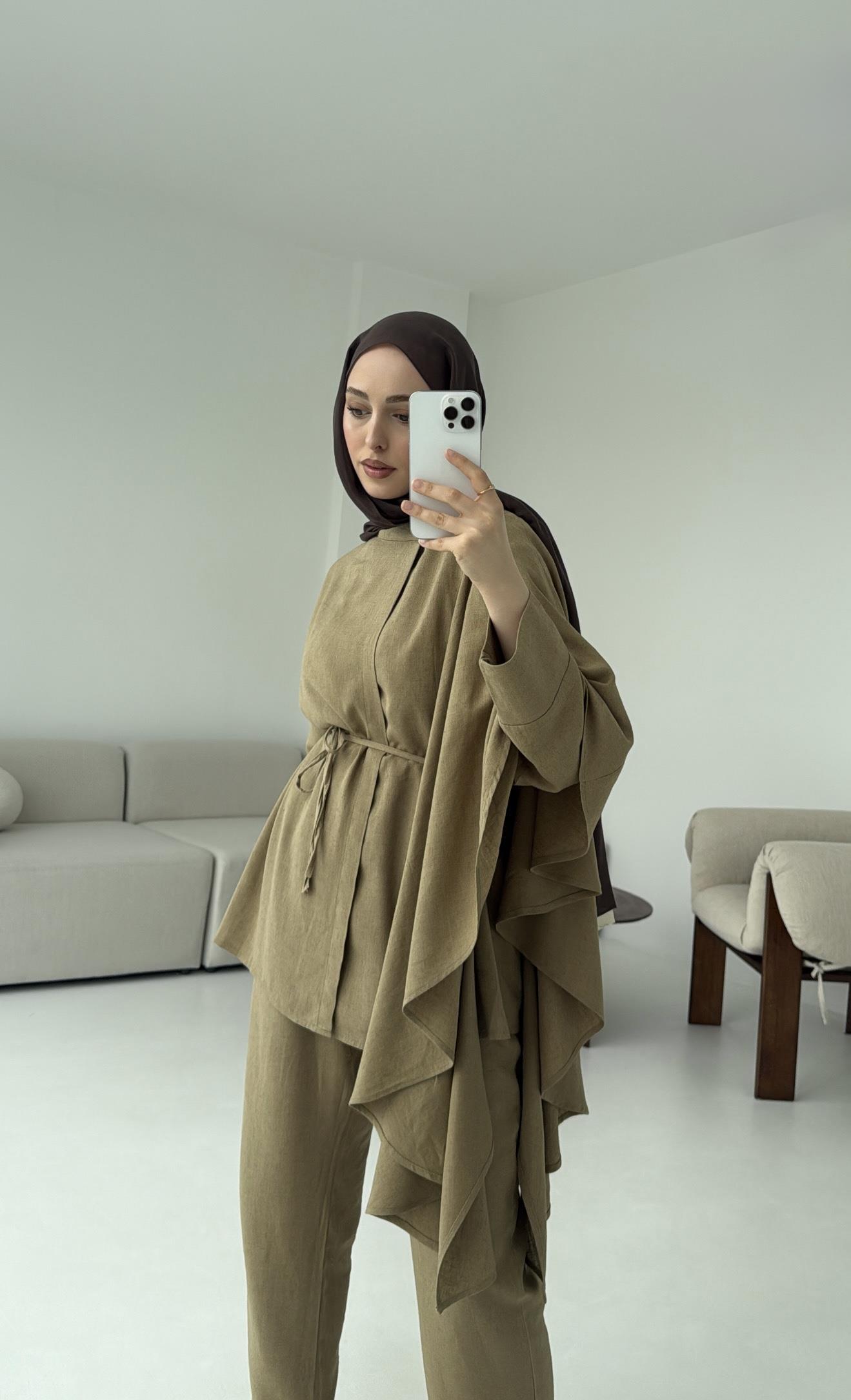 Volanlı Kimono Takım Olive