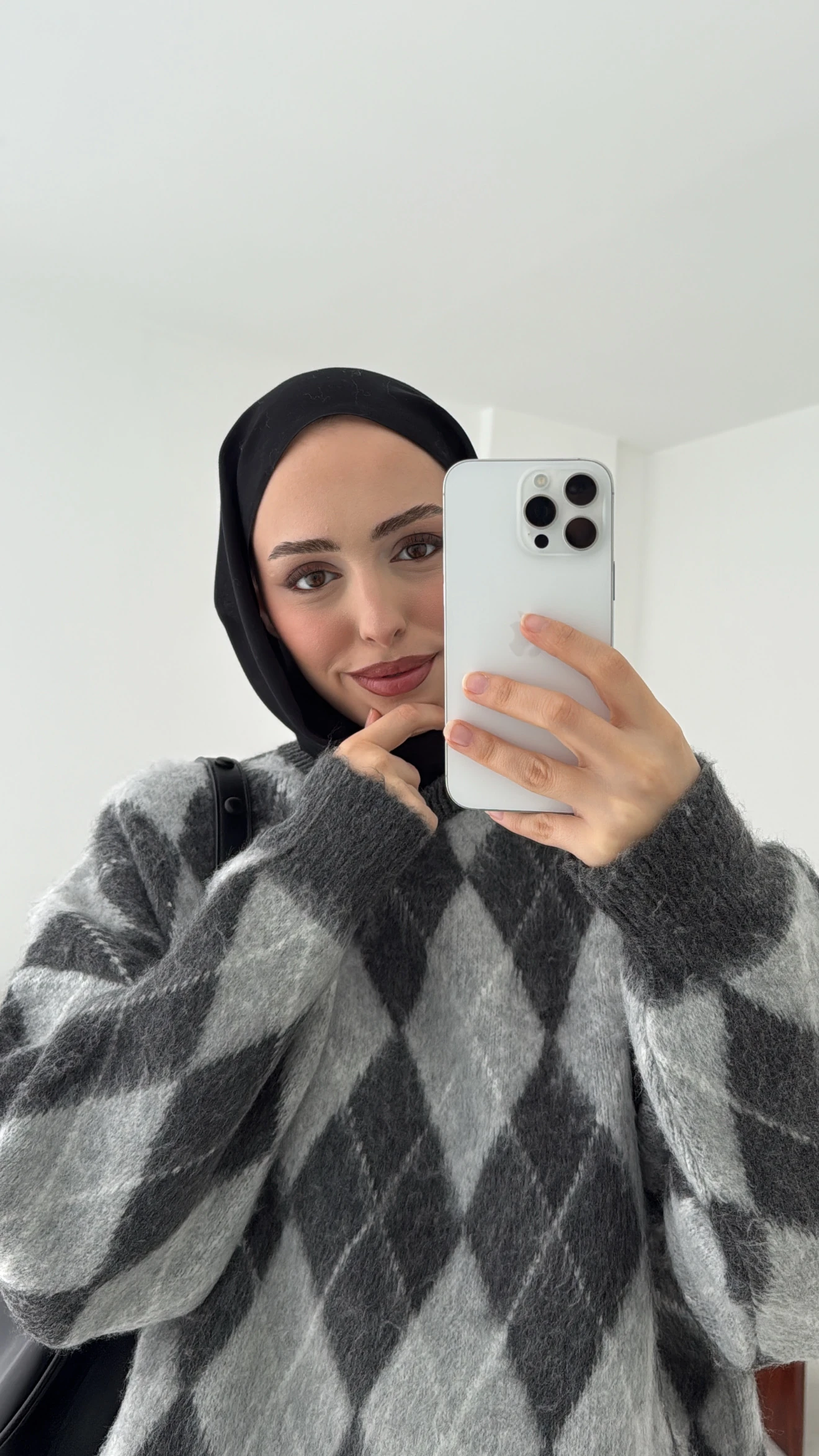 Baklava Desen Şardonlu Kazak Gri