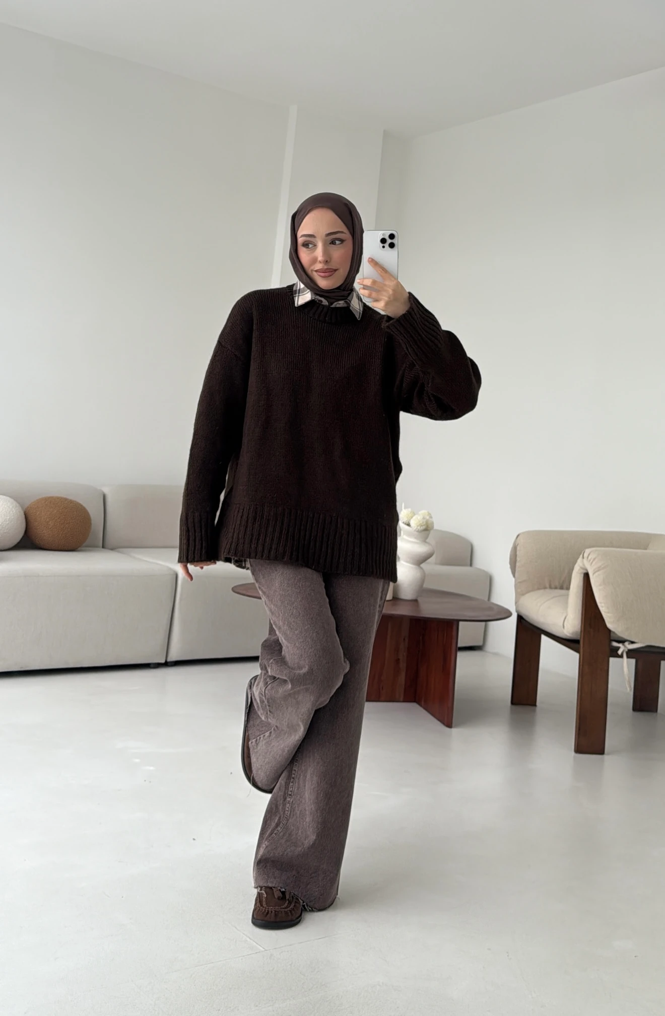 Oversize Soft Triko Kazak Acı Kahve