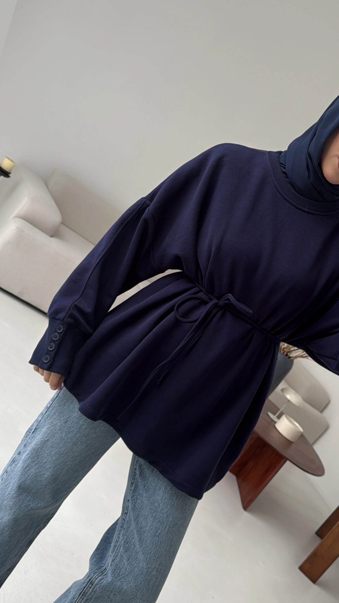 Manşeti Düğme Detay Swearshirt Lacivert