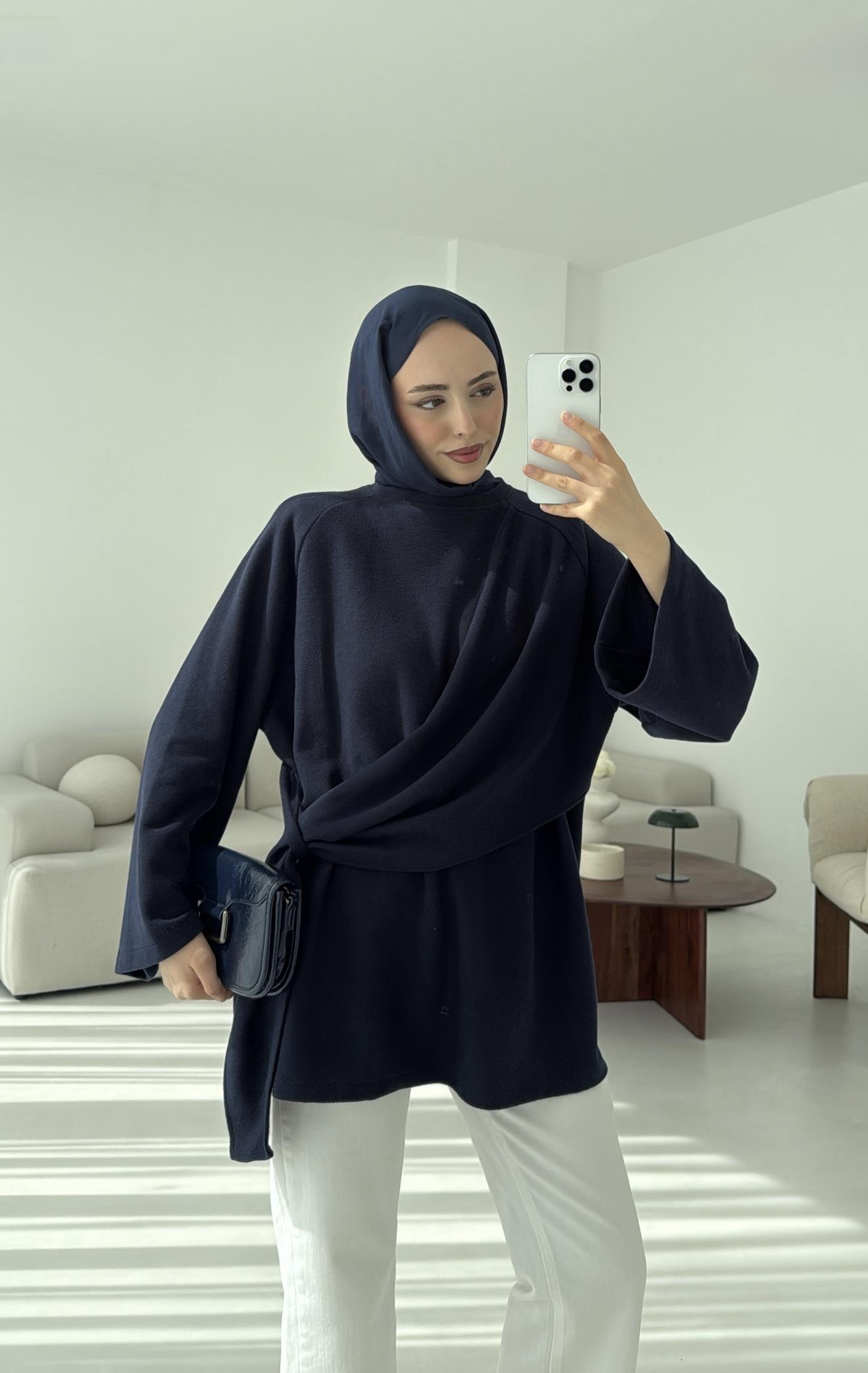 Yandan Şallı Tunik Lacivert