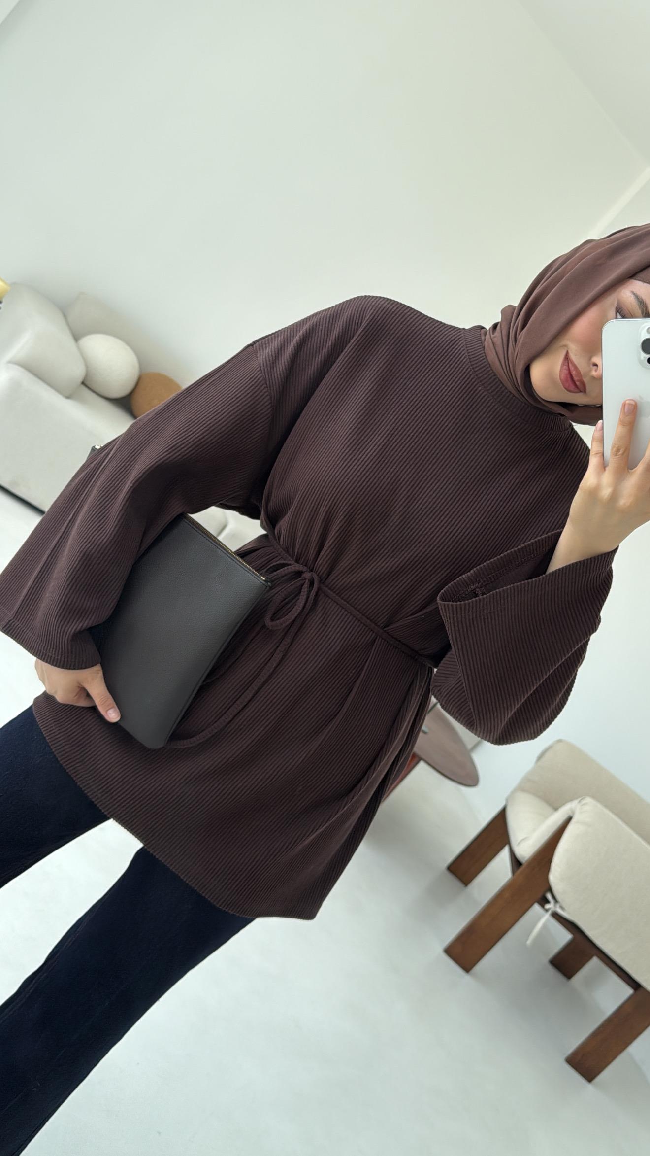 Biyeli Kaşkorse Tunik Kahve