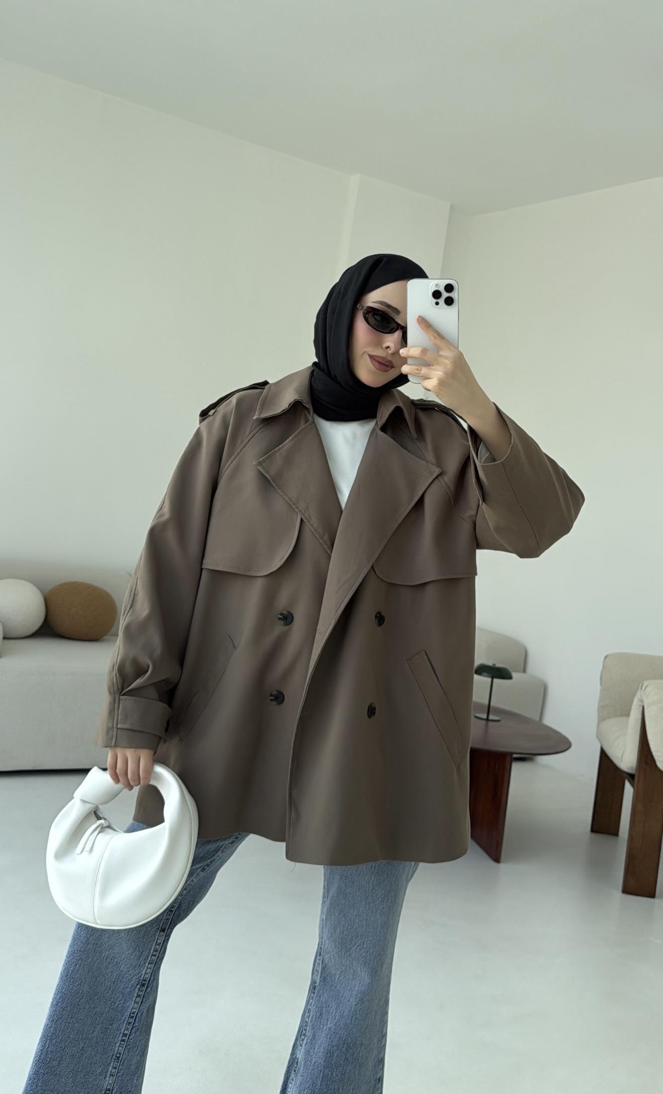 Deri Kemerli Trençkot Vizon