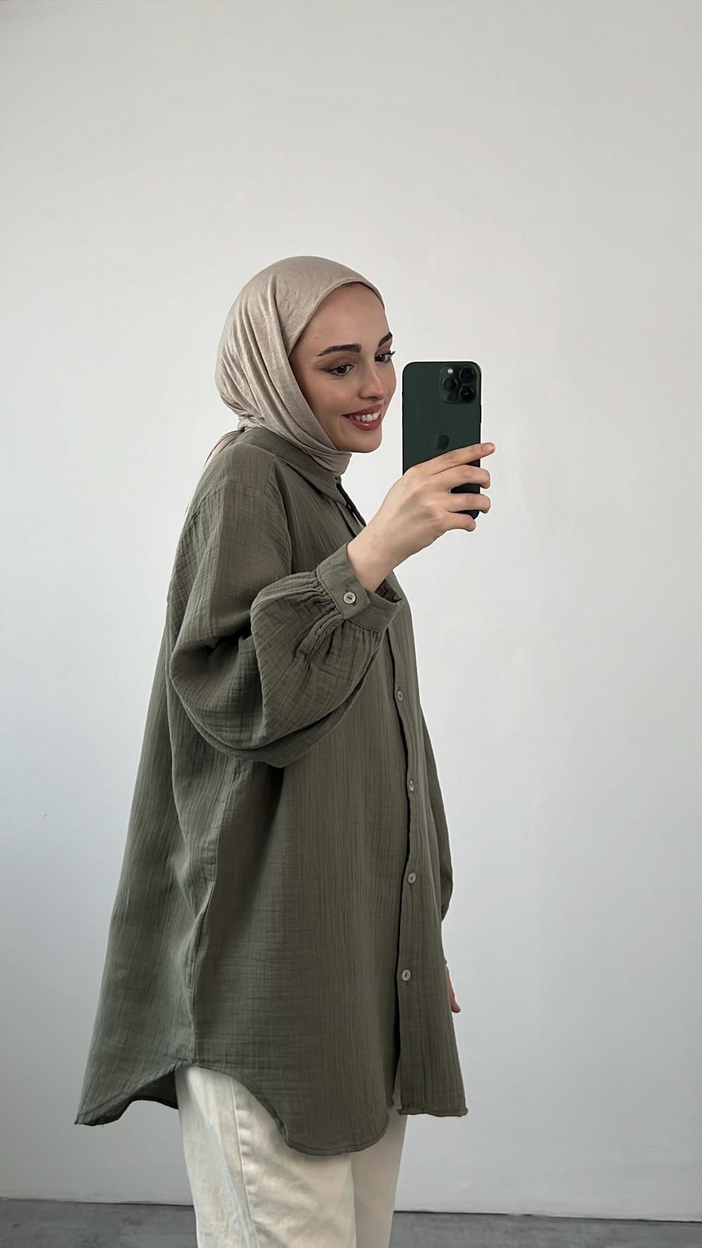 Oversize Müslin Gömlek Haki