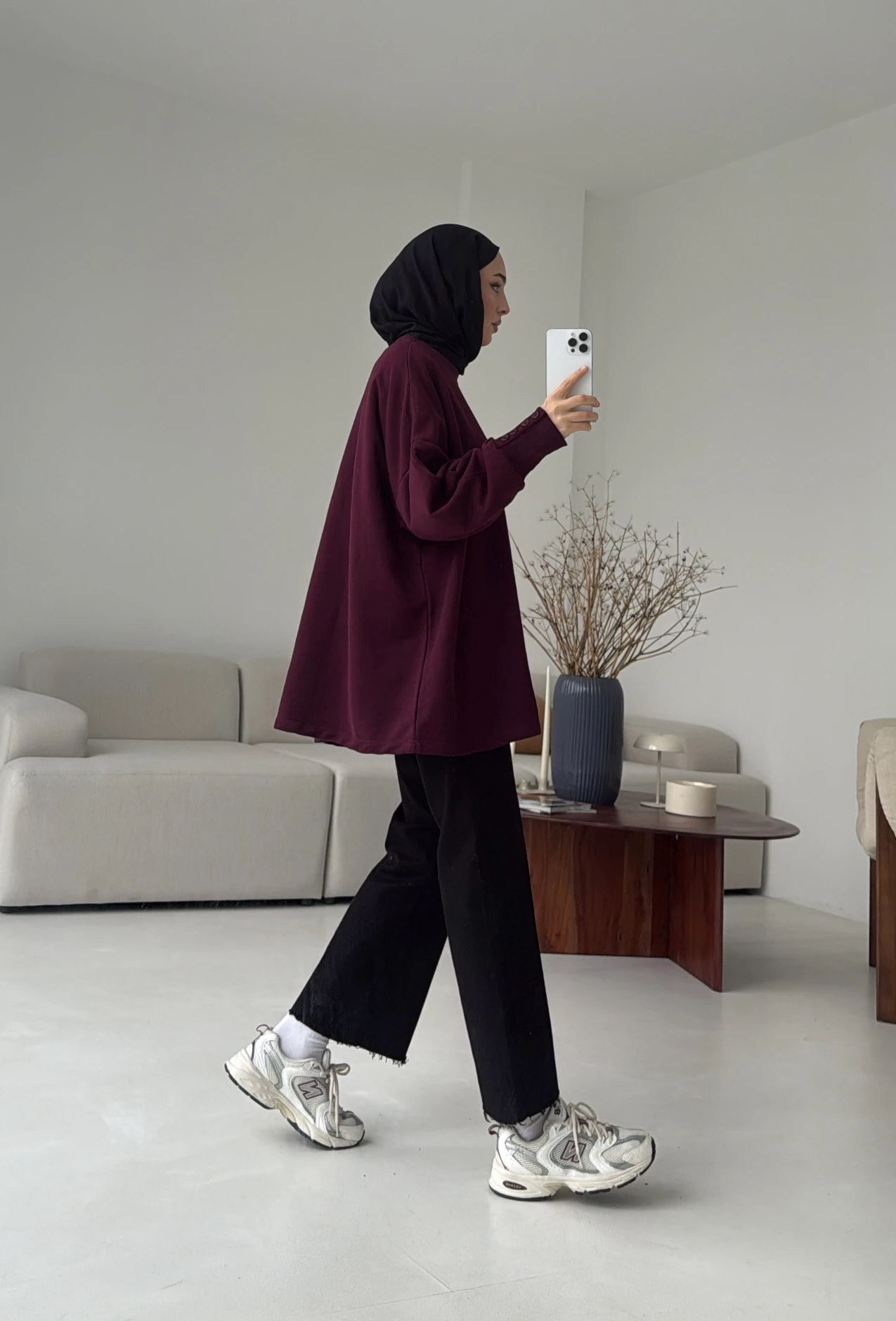 Manşeti Düğme Detay Swearshirt Bordo