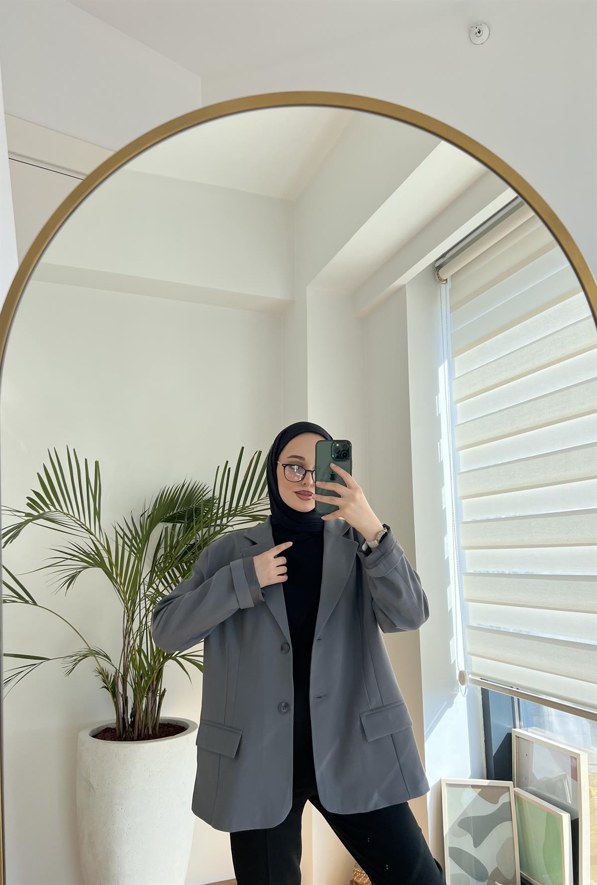 Oversize Kesim Blazer Ceket Antrasit