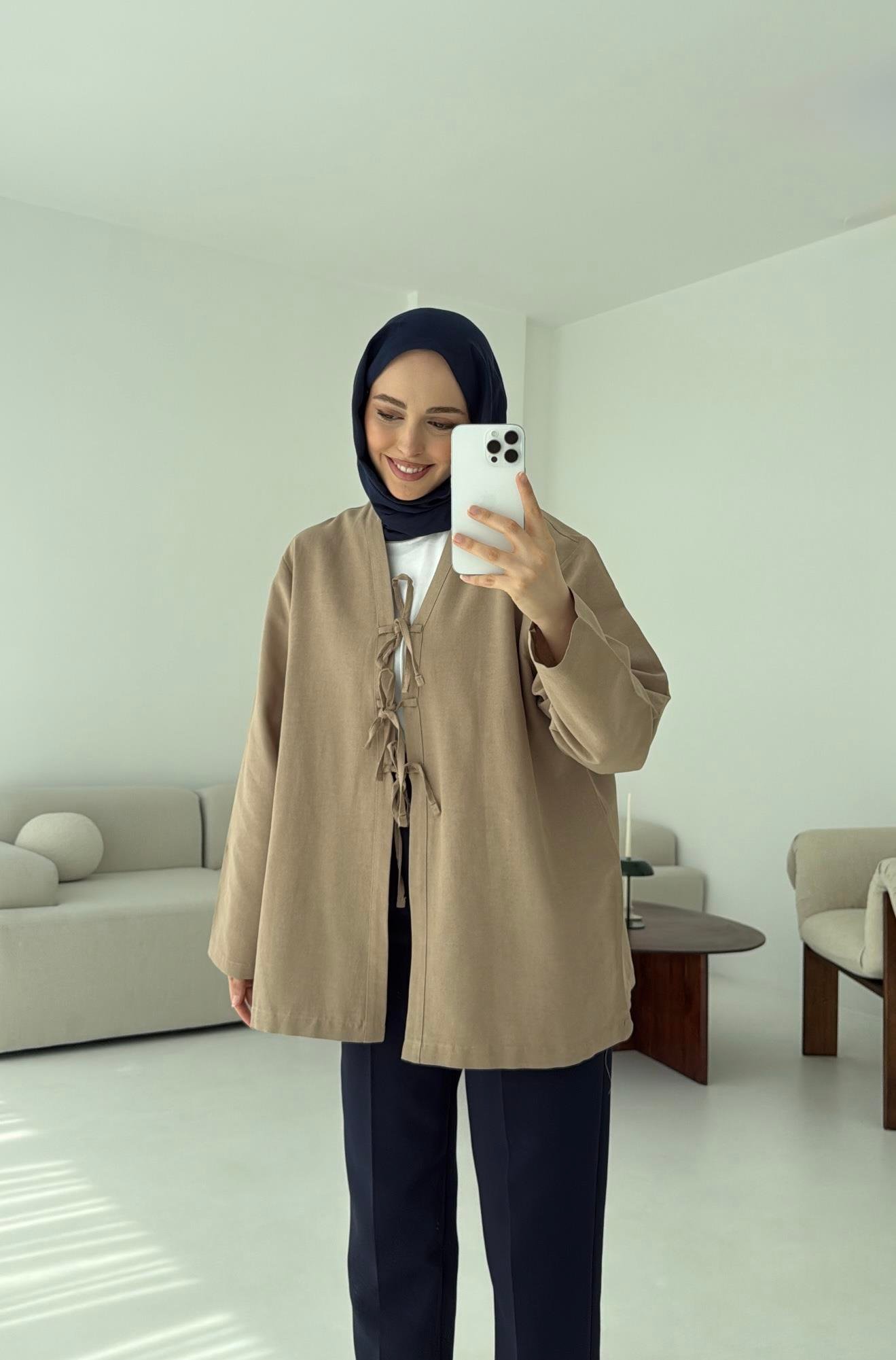 Keten Üç Bağlamalı Kimono Vizon