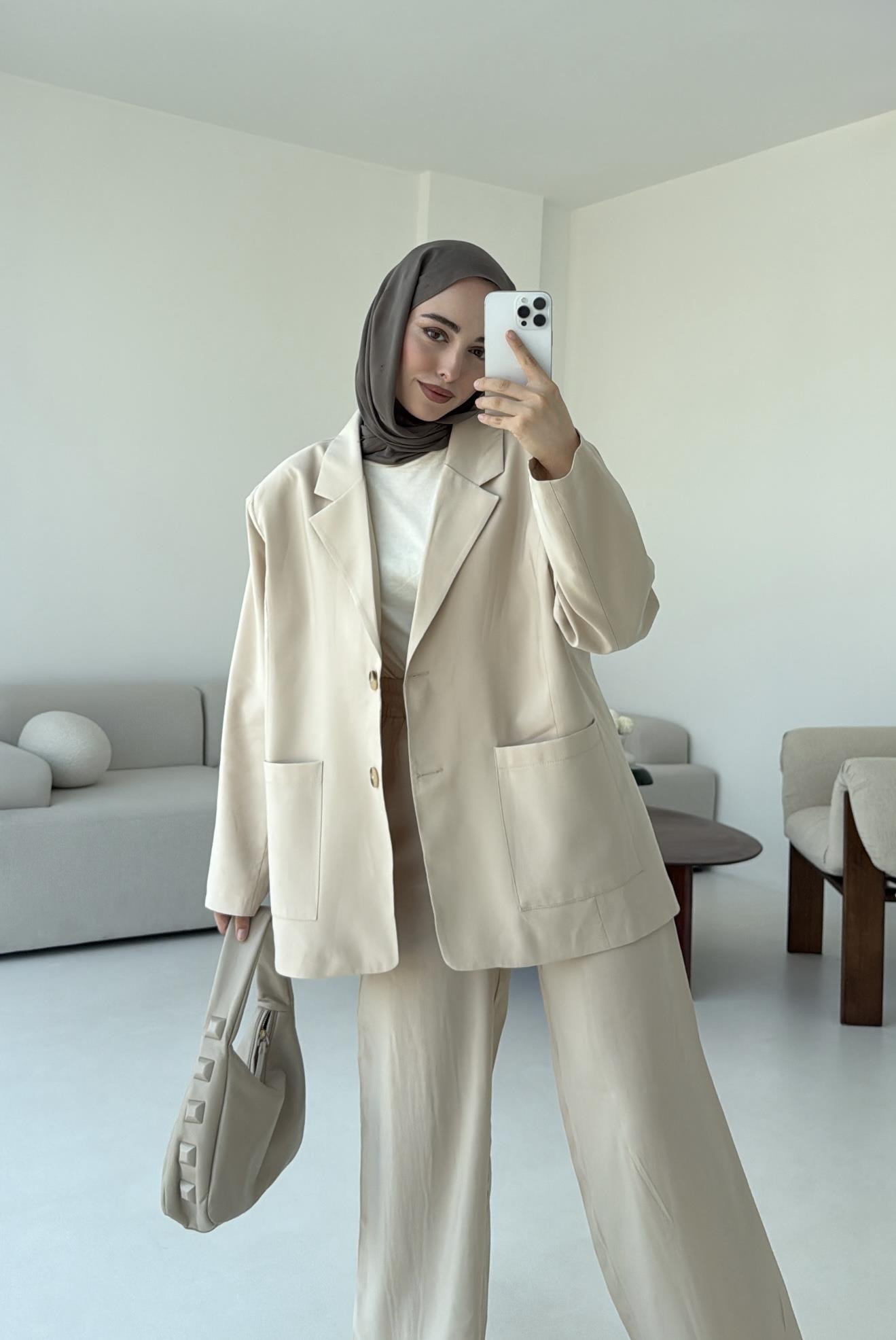 Yazlık Premium Kumaş Bej Takım