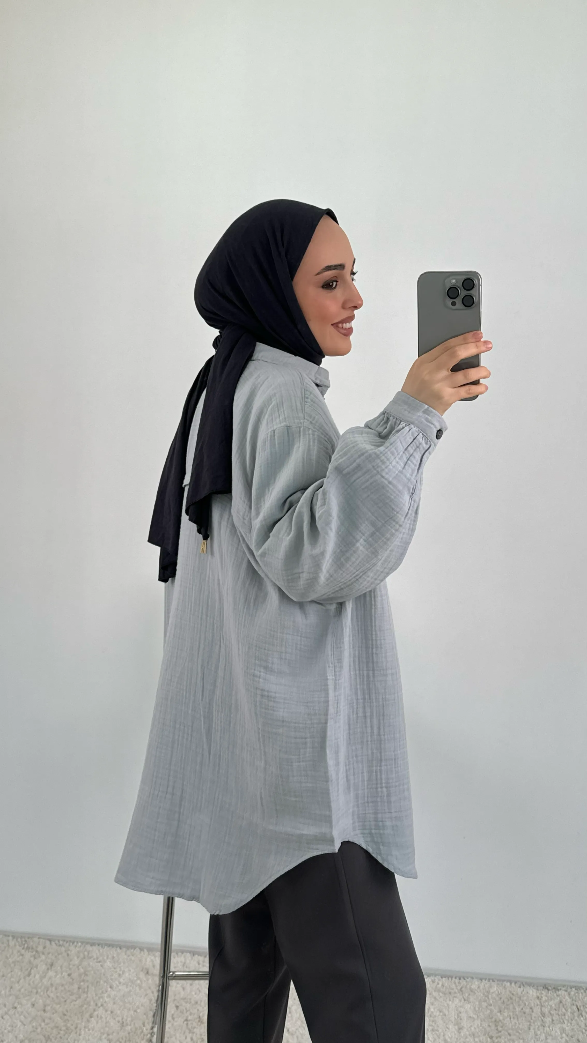 Oversize Müslin Gömlek Gri