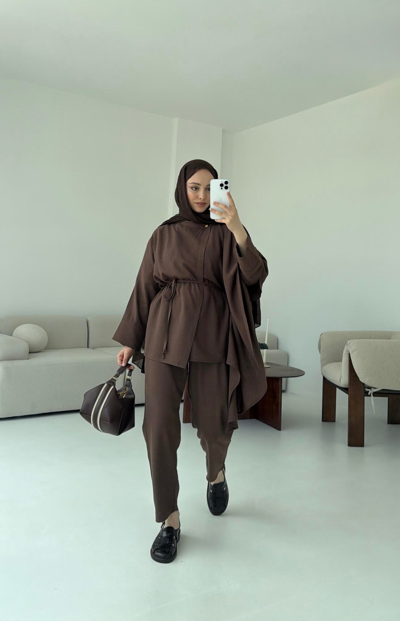 Volanlı Kimono Takım Kahve