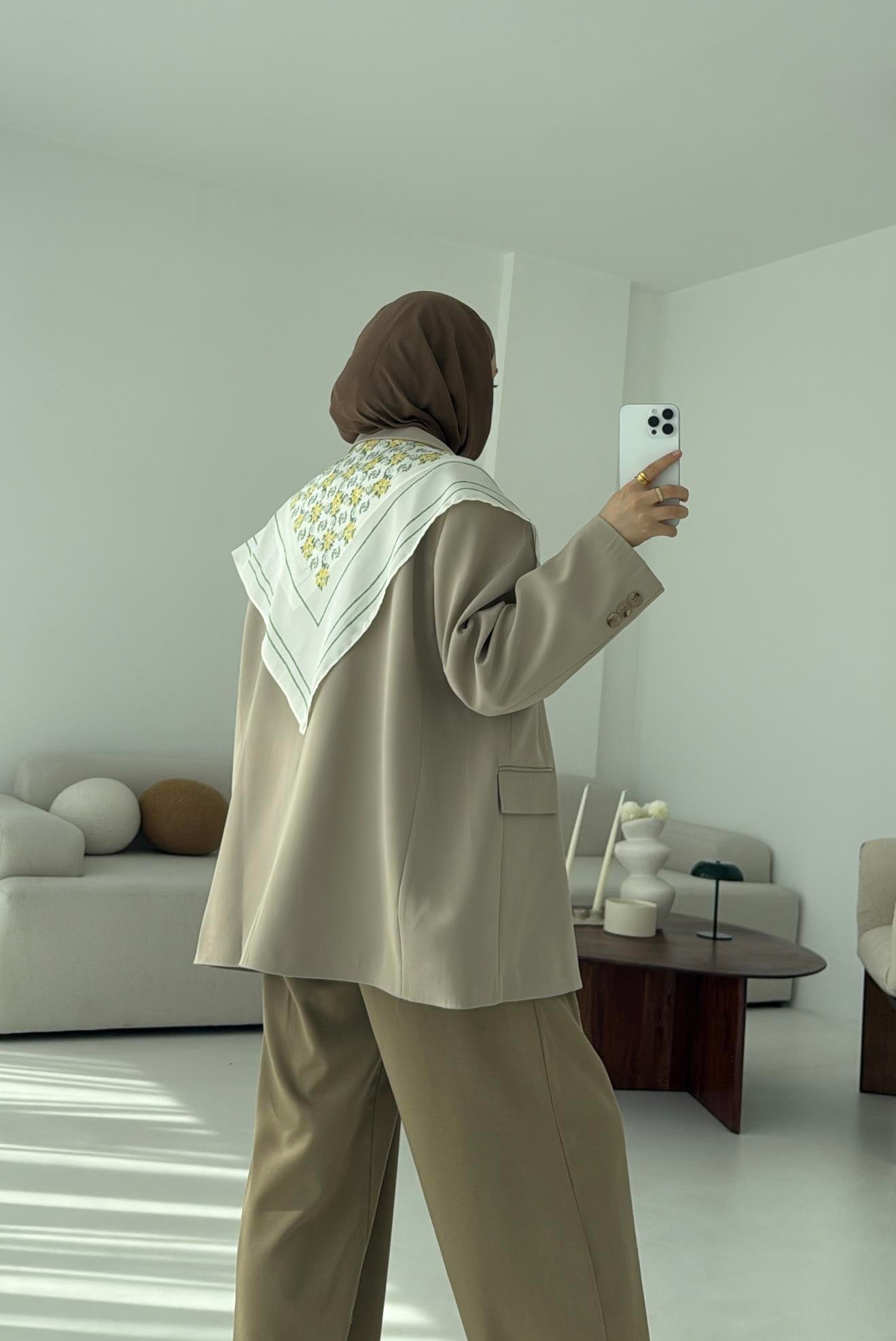 Çift Dügmeli Oversize Blazer Ceket Taş