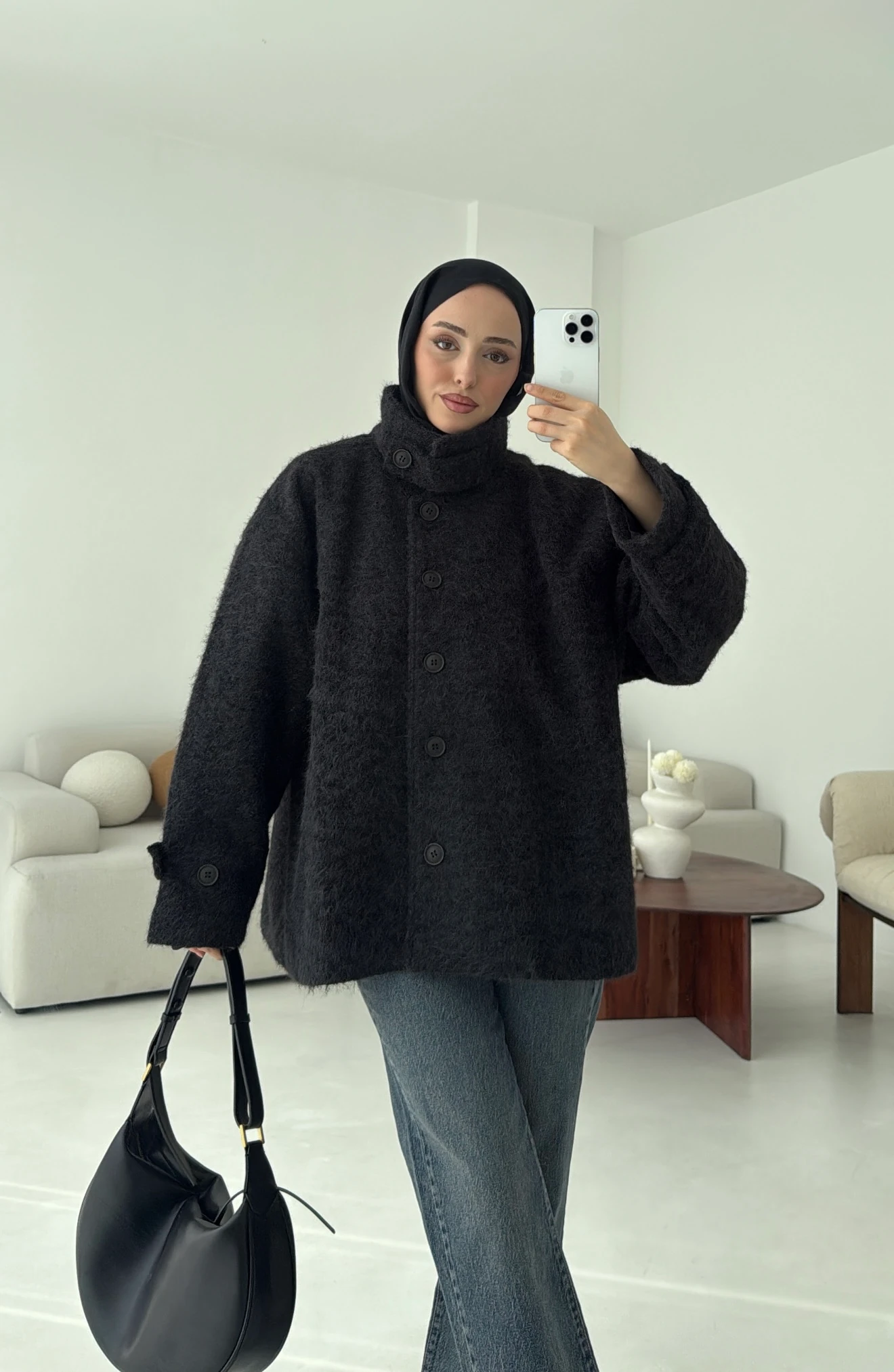 Boucle Yaka Detay Kaban Siyah