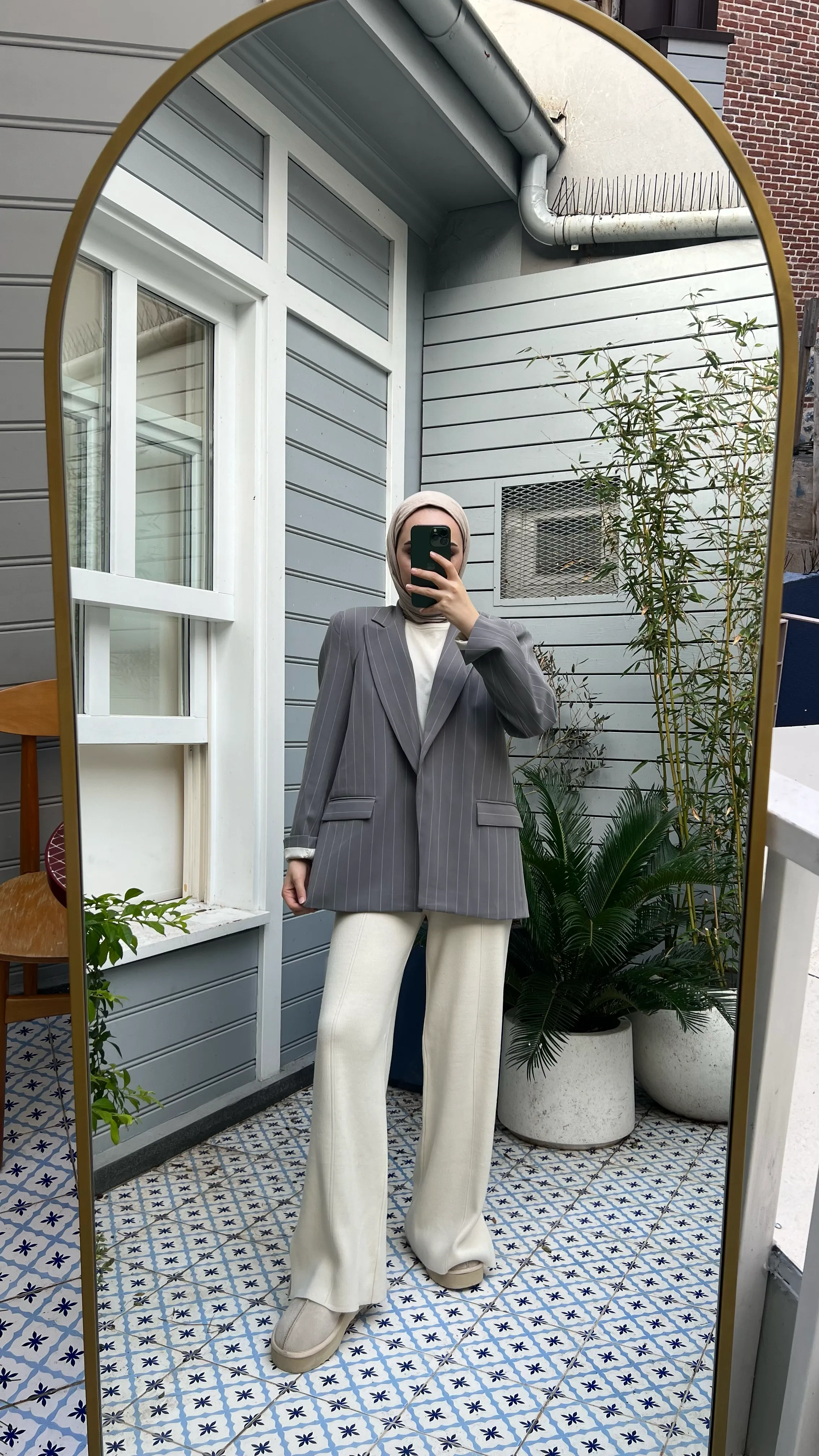 Antrasit Çizgili Blazer Ceket