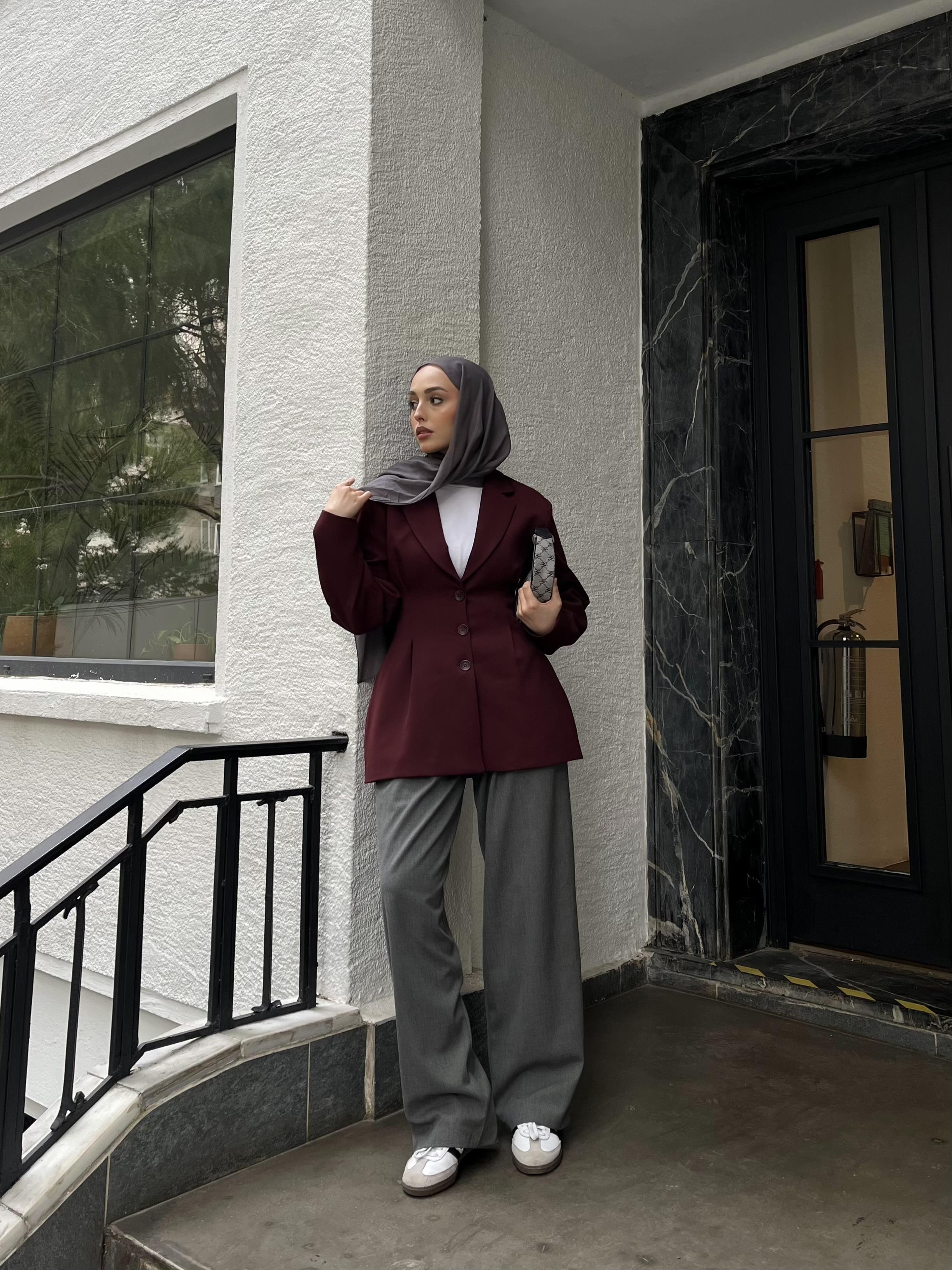 Belden Oturtmalı Tasarım Ceket Bordo