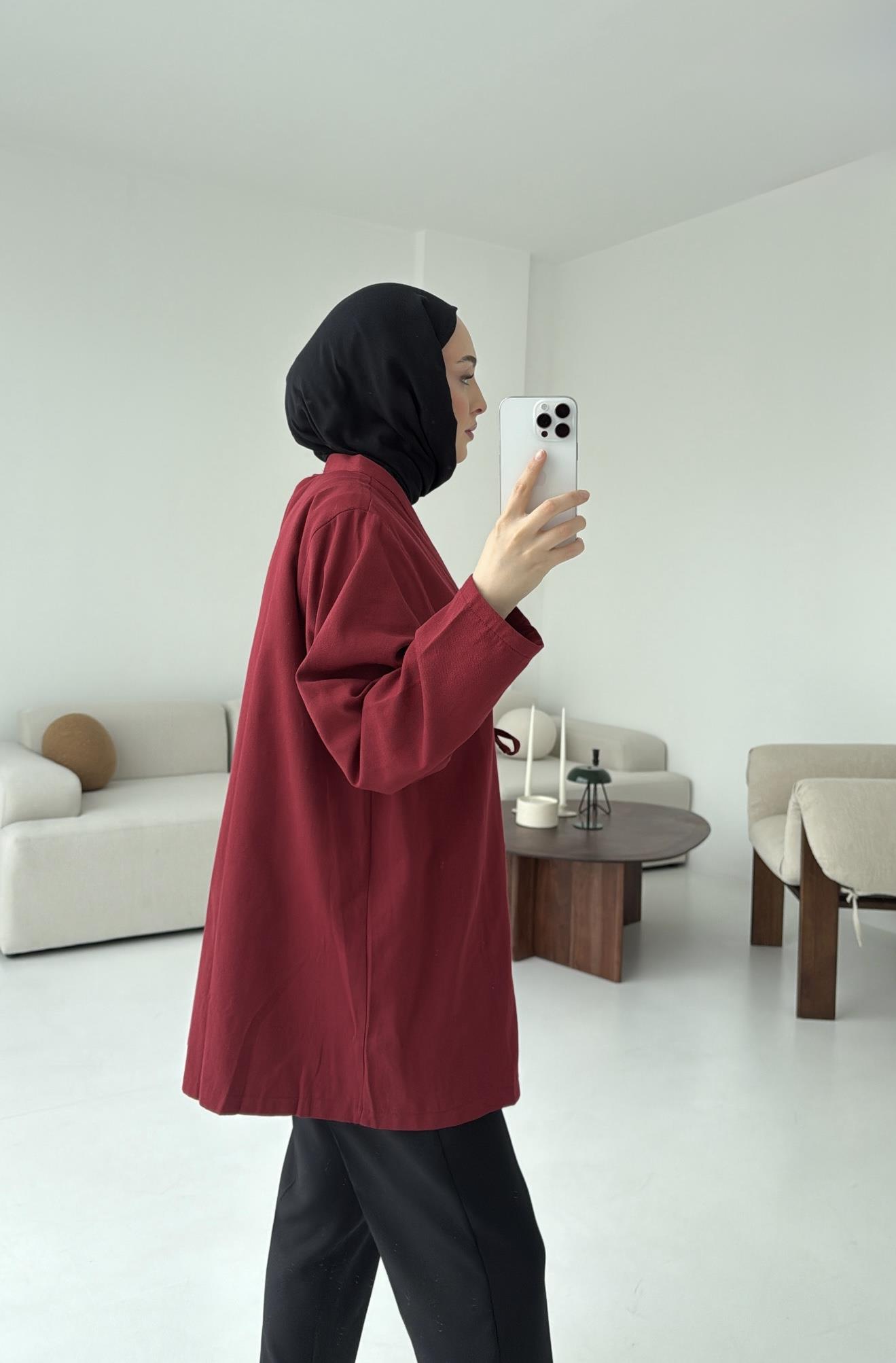 Üç Bağlamalı Kimono Bordo