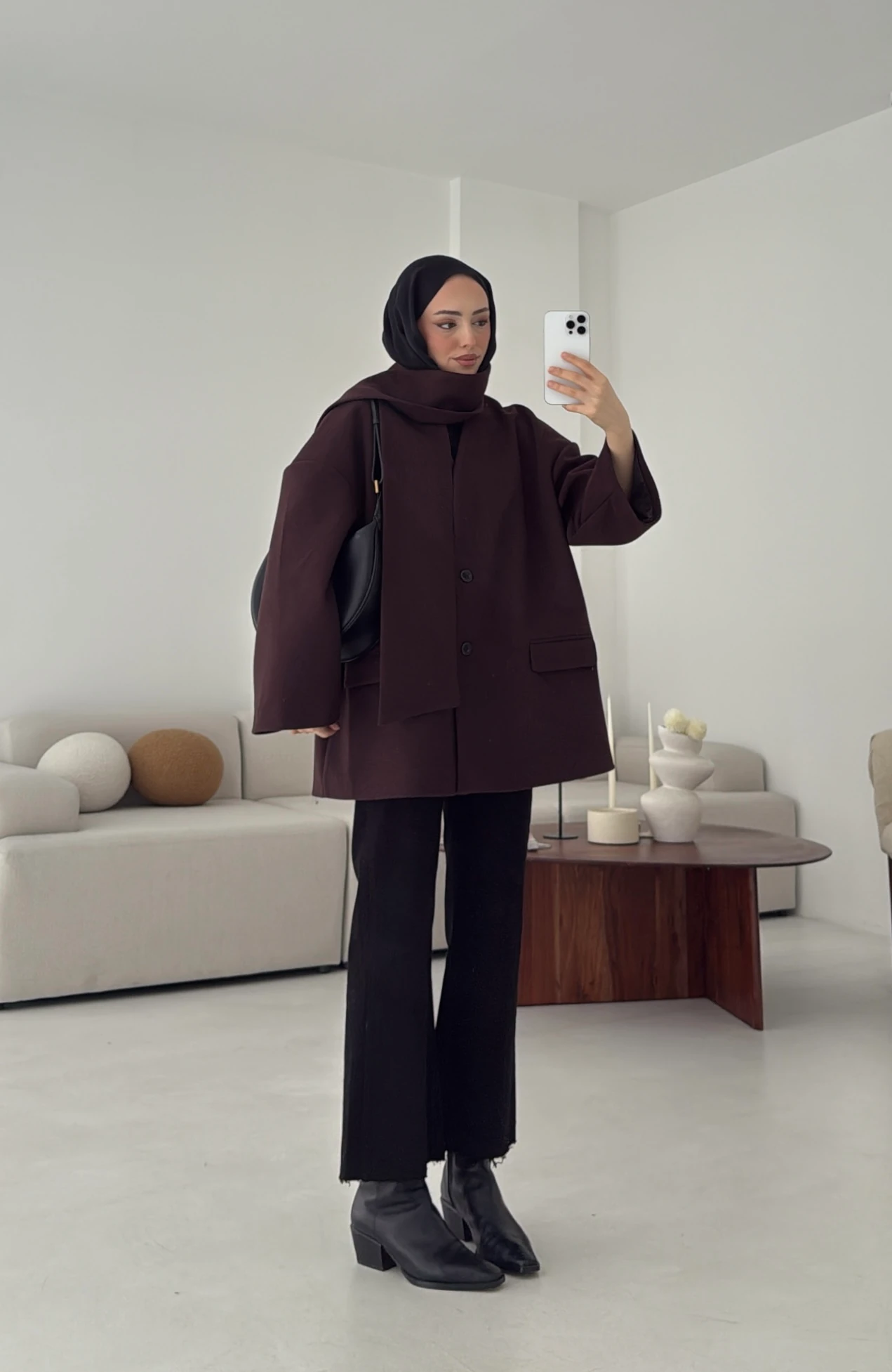 Düşük Omuz Atkılı Kaşe Ceket Mürdüm 