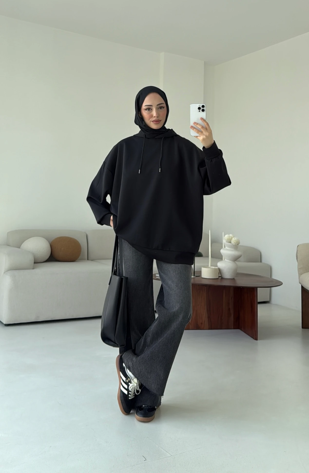 İki İplik Kapşonlu Sweat Siyah