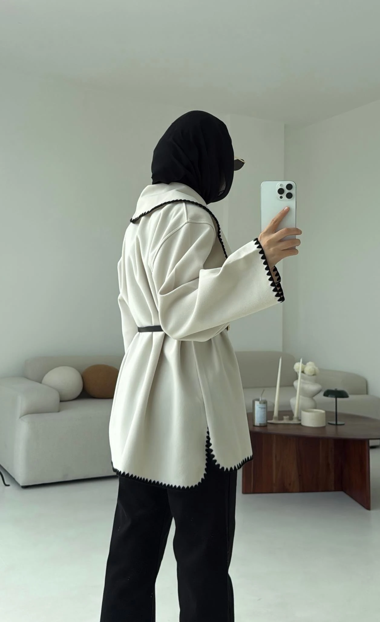 Dikişli Kaşe Ceket Bej