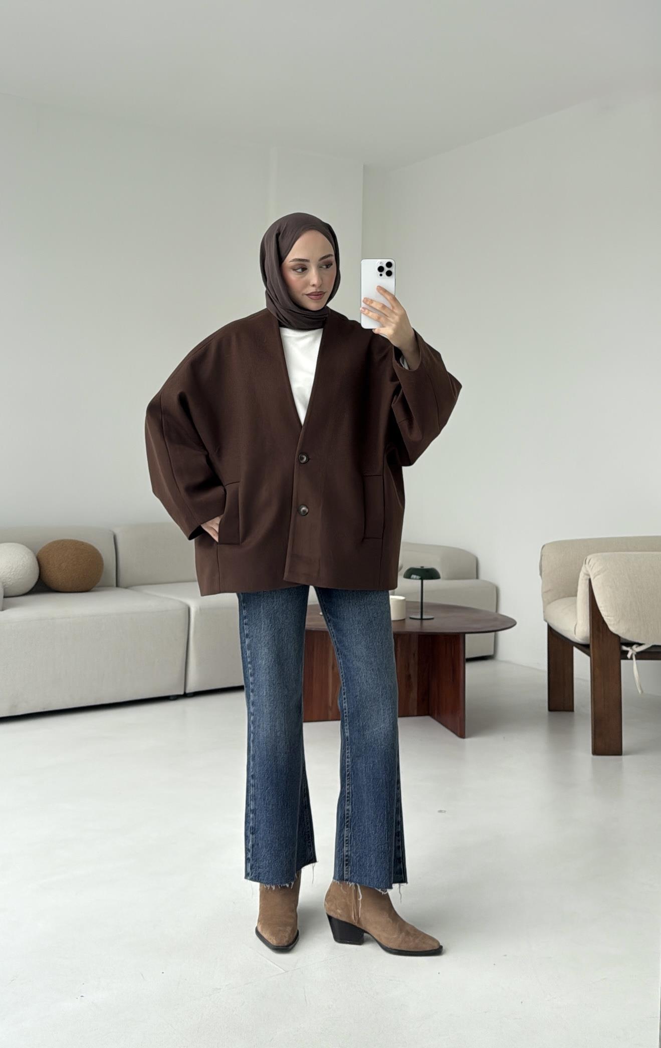 Soft Oversize Kaşe Kaban Kahve