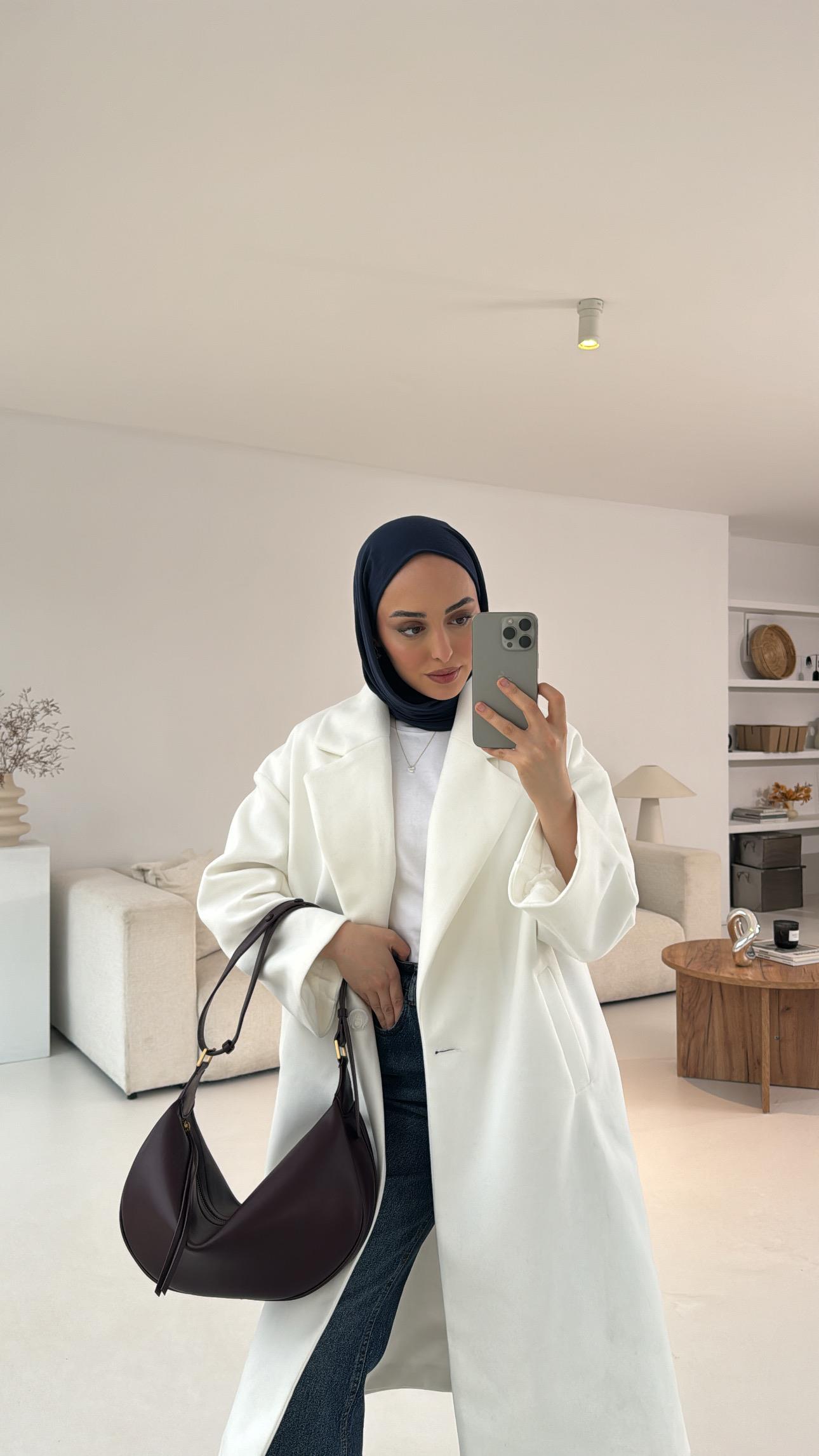 Premium Kaşe Kaban Beyaz