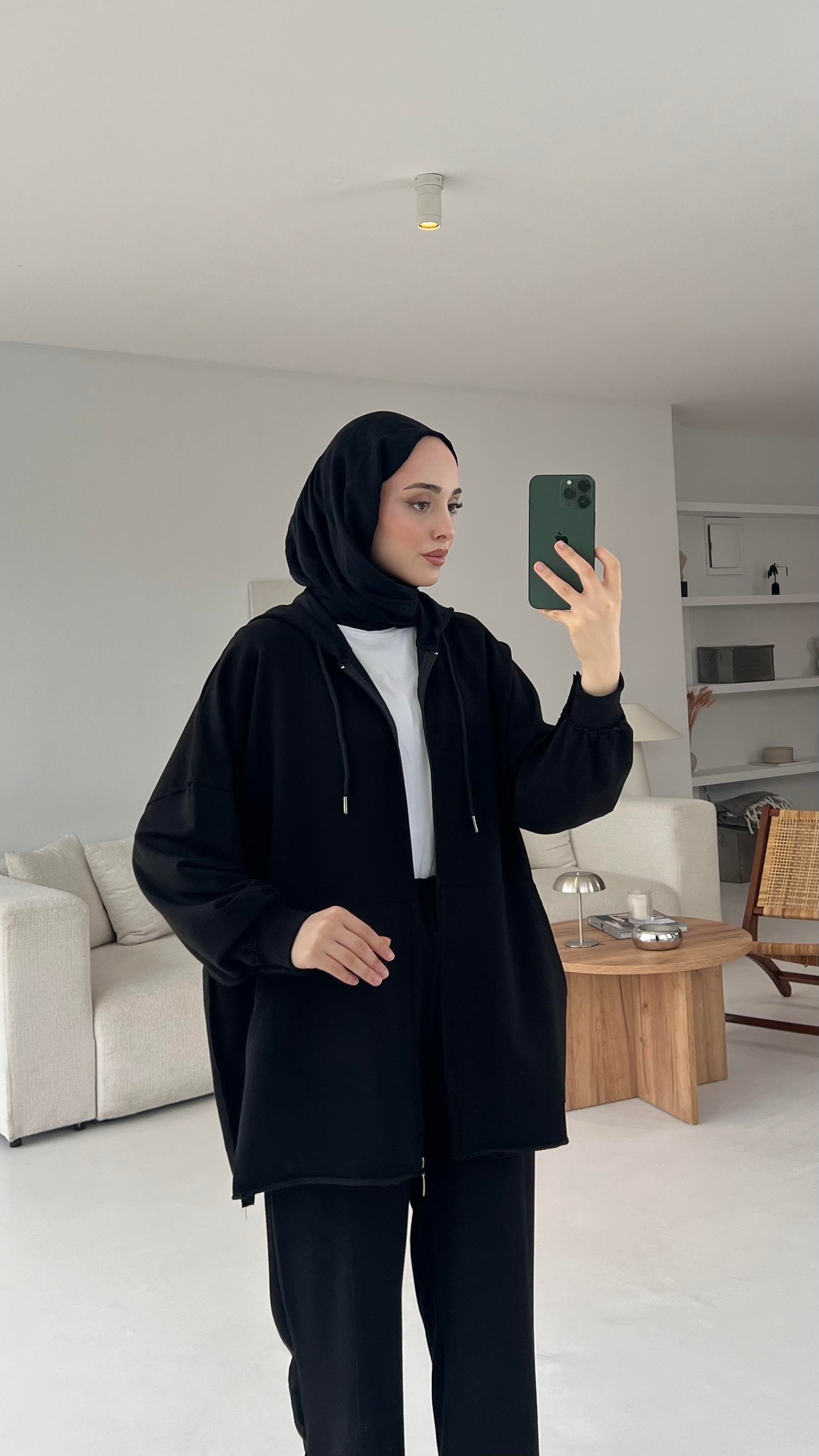 Fermuarlı Dikişsiz Takım Siyah