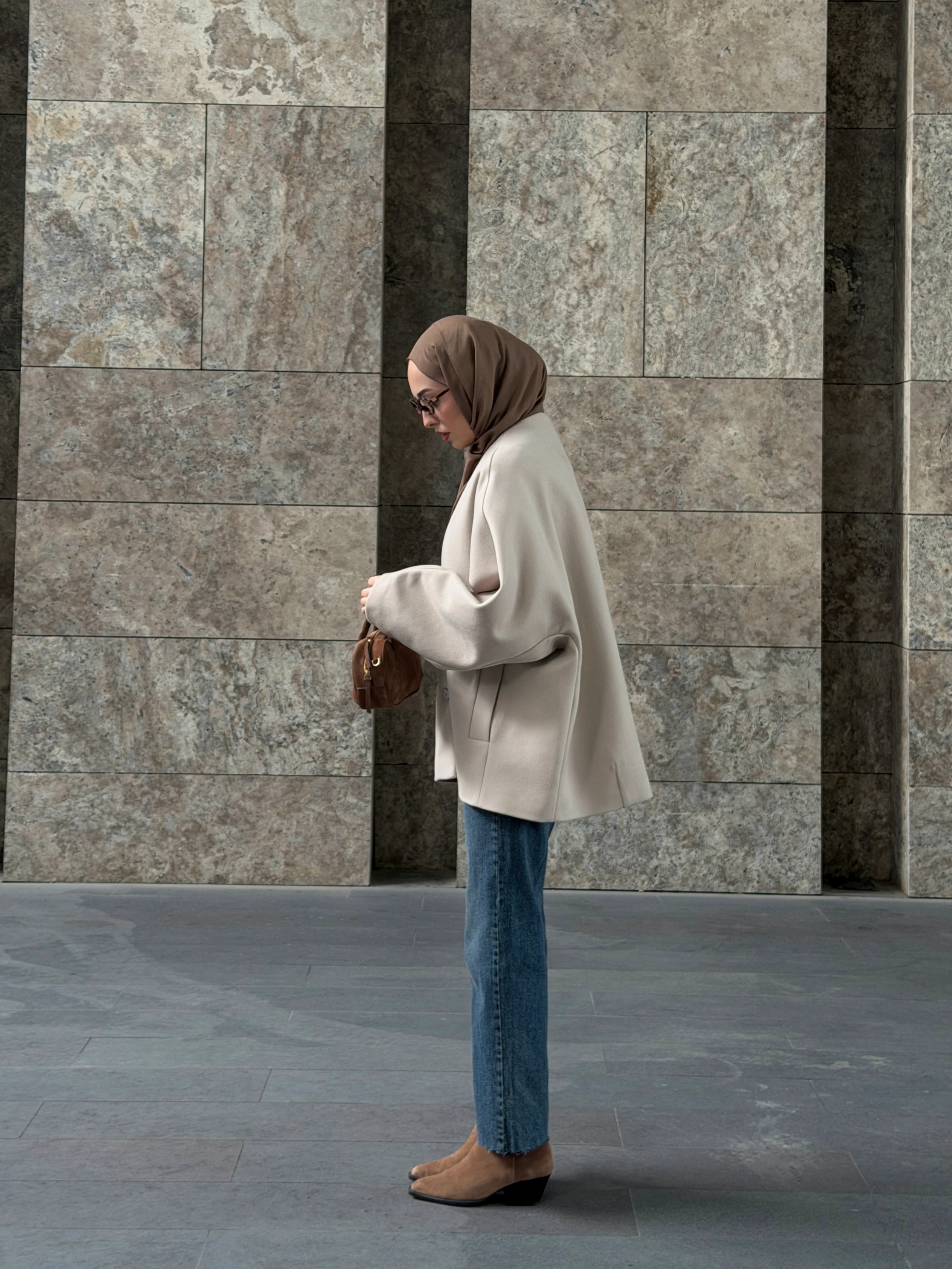 Soft Oversize Kaşe Kaban Taş