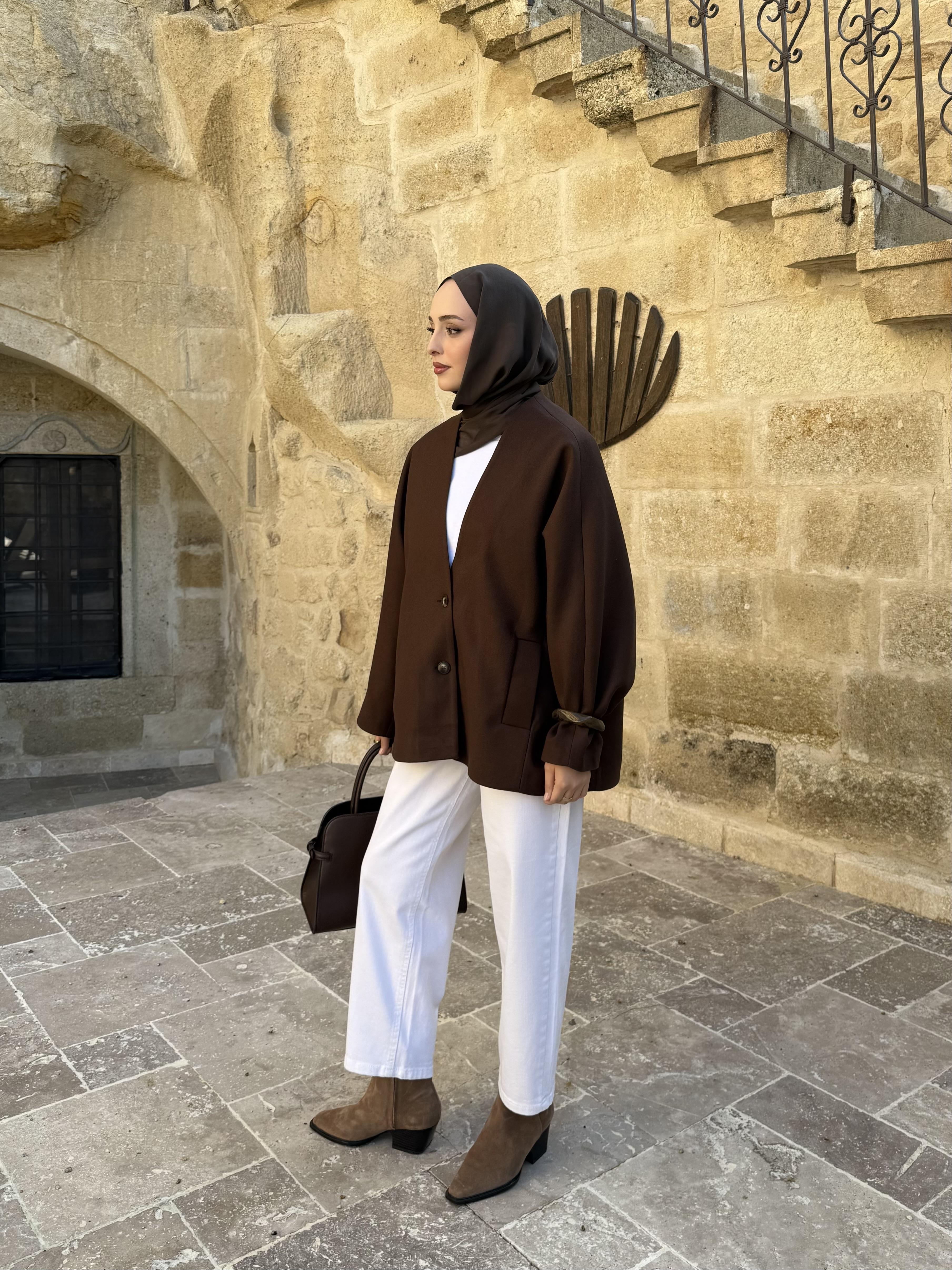 Soft Oversize Kaşe Kaban Kahve