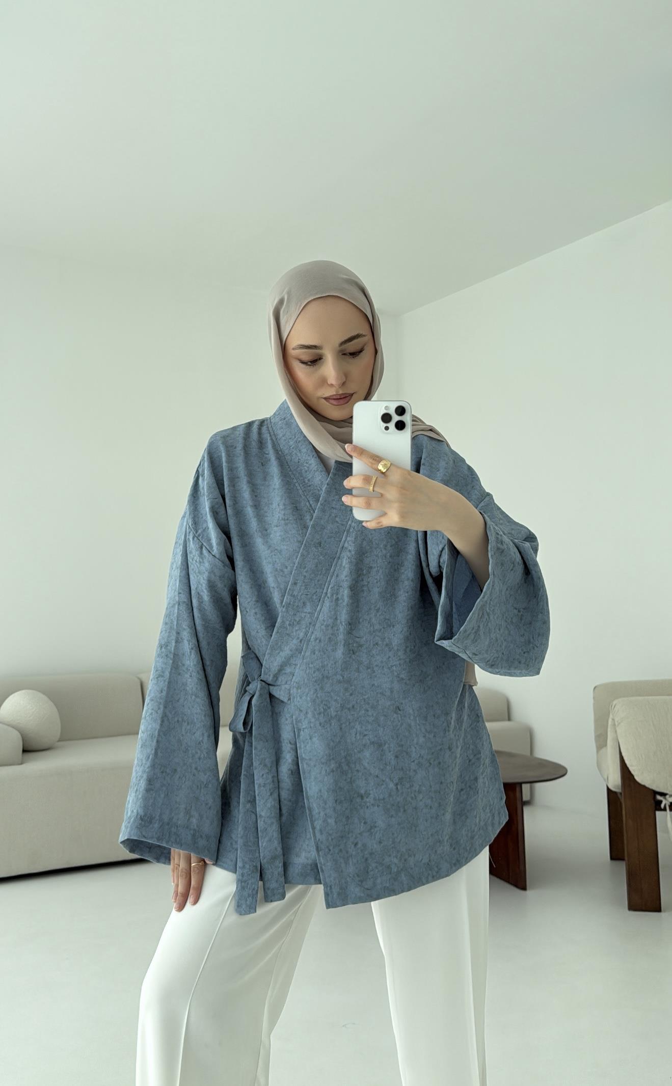 Keten Batik Bambu Kimono Mavi