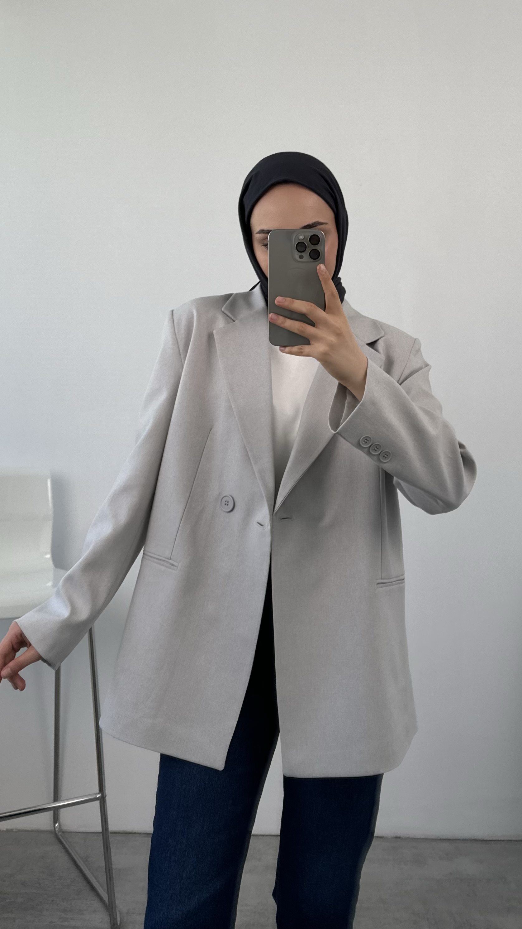 Bağlamalı Blazer Ceket Açık Gri