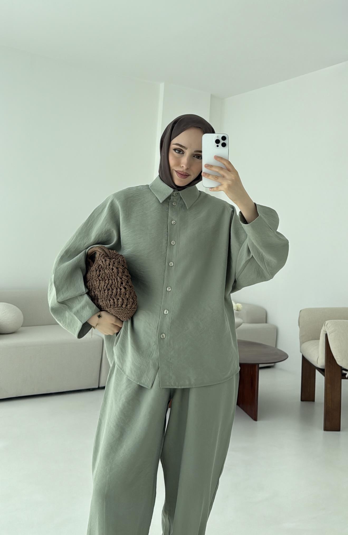 Pens Detay Tencel Takım Mint Yeşili