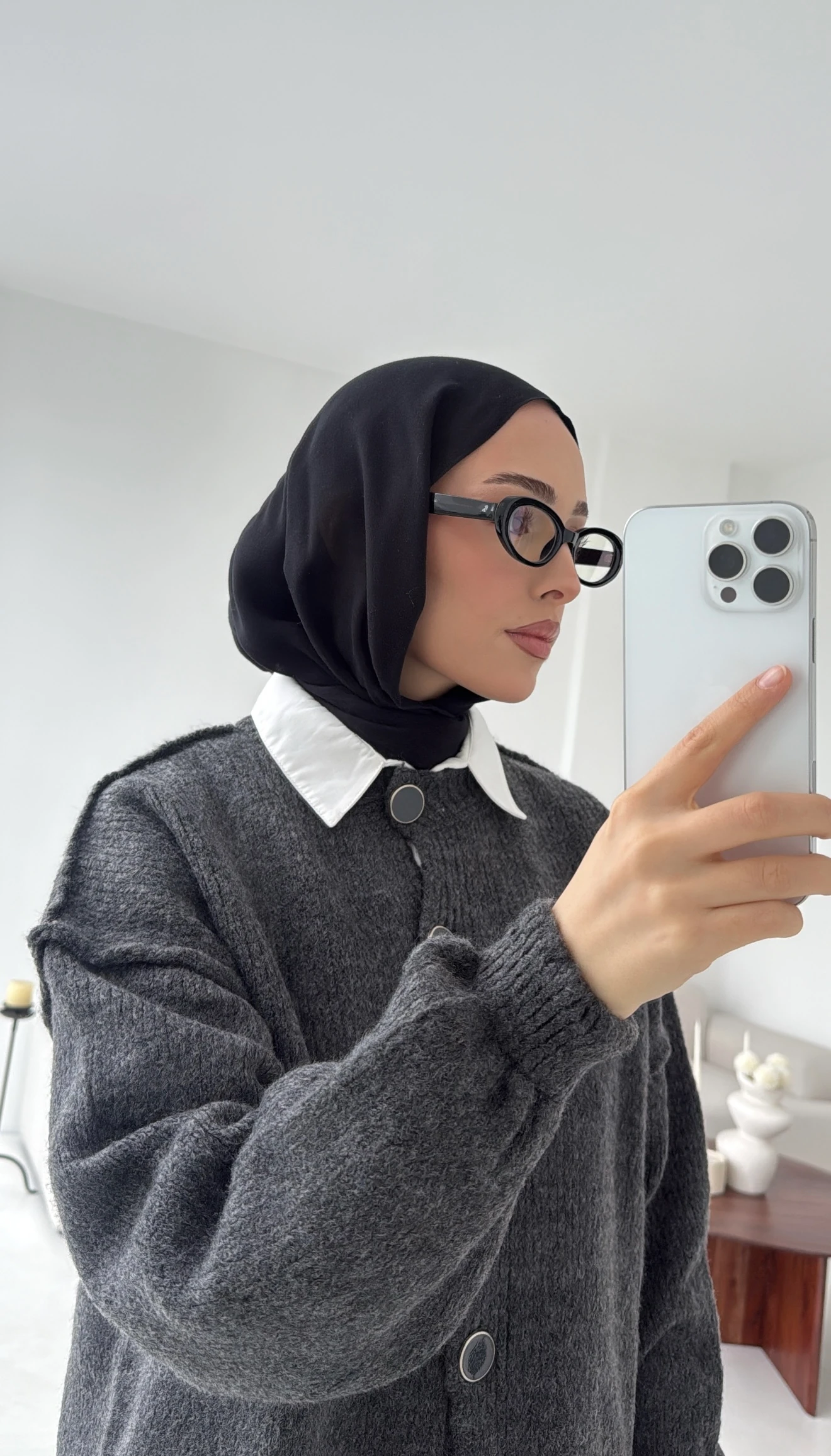 Düğmeli Triko Hırka Antrasit