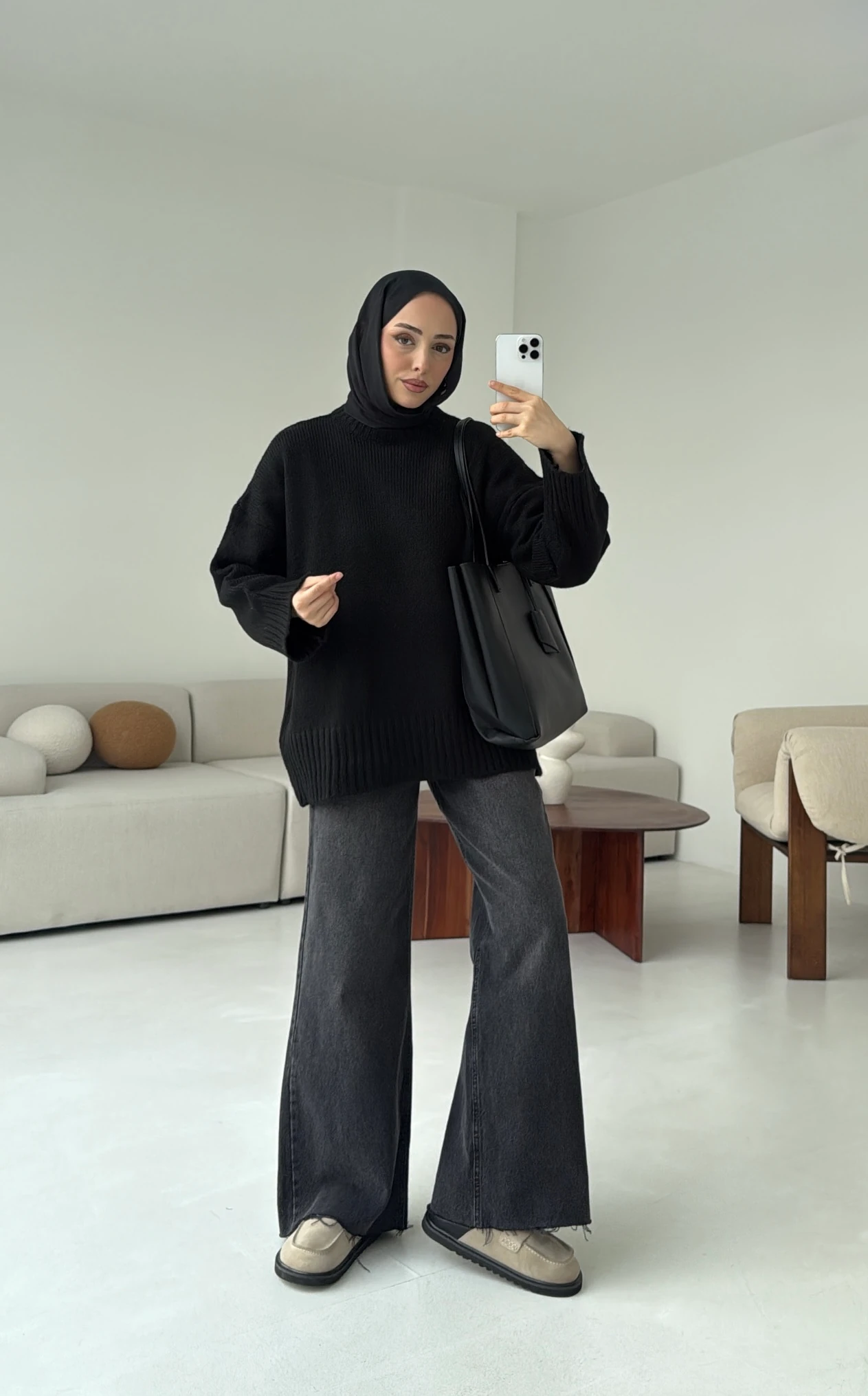 Çift Kat Triko Kazak Siyah