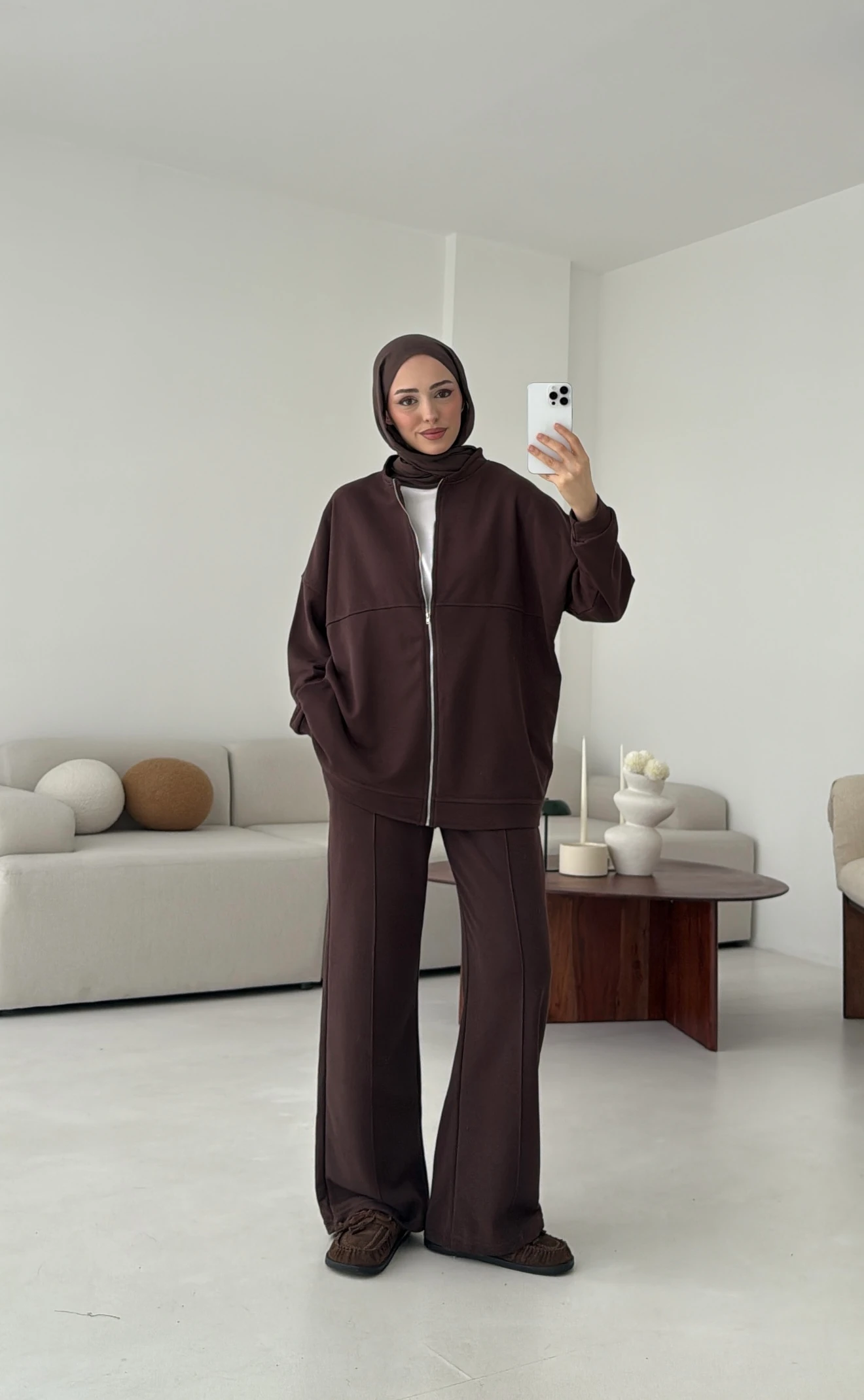 Fermuarlı 3 İplik Takım Kahve