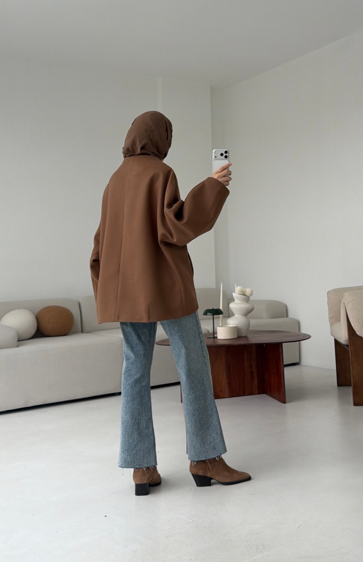 Soft Oversize Kaşe Kaban Kestane Kahve