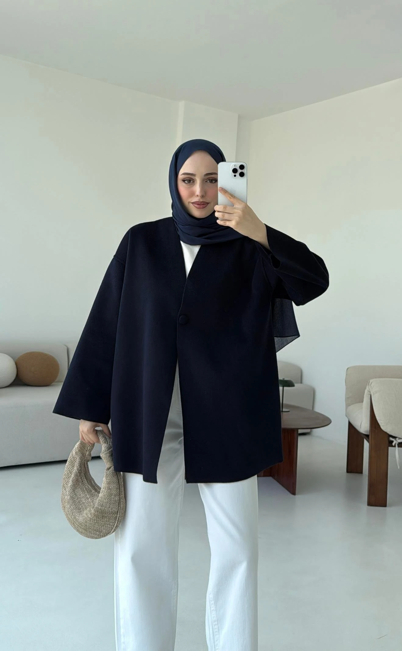 Hafif Tek Dügmeli Kaşe Ceket Lacivert