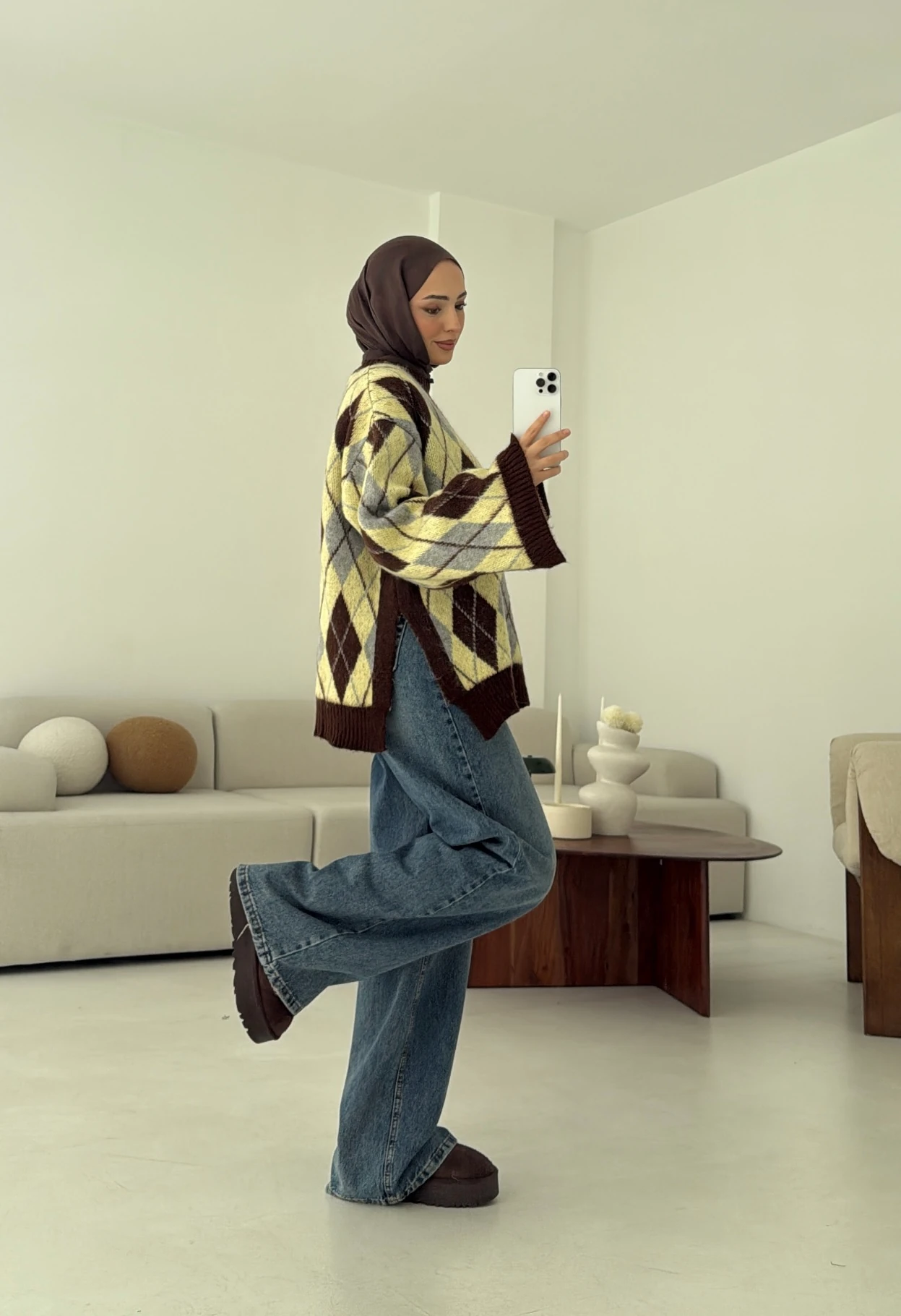 Kolu Yırtmaç Detay Tasarım Kazak Sarı