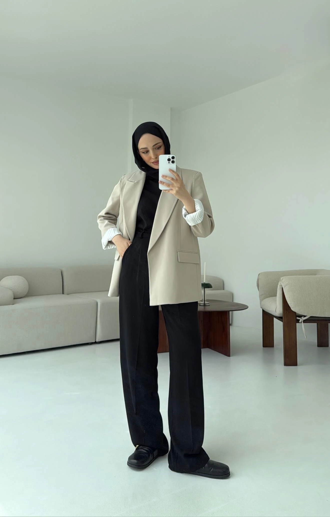 Kolu Katlamalı Blazer Vizon