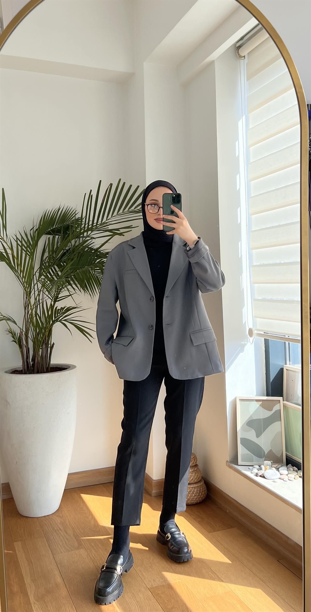 Oversize Kesim Blazer Ceket Antrasit
