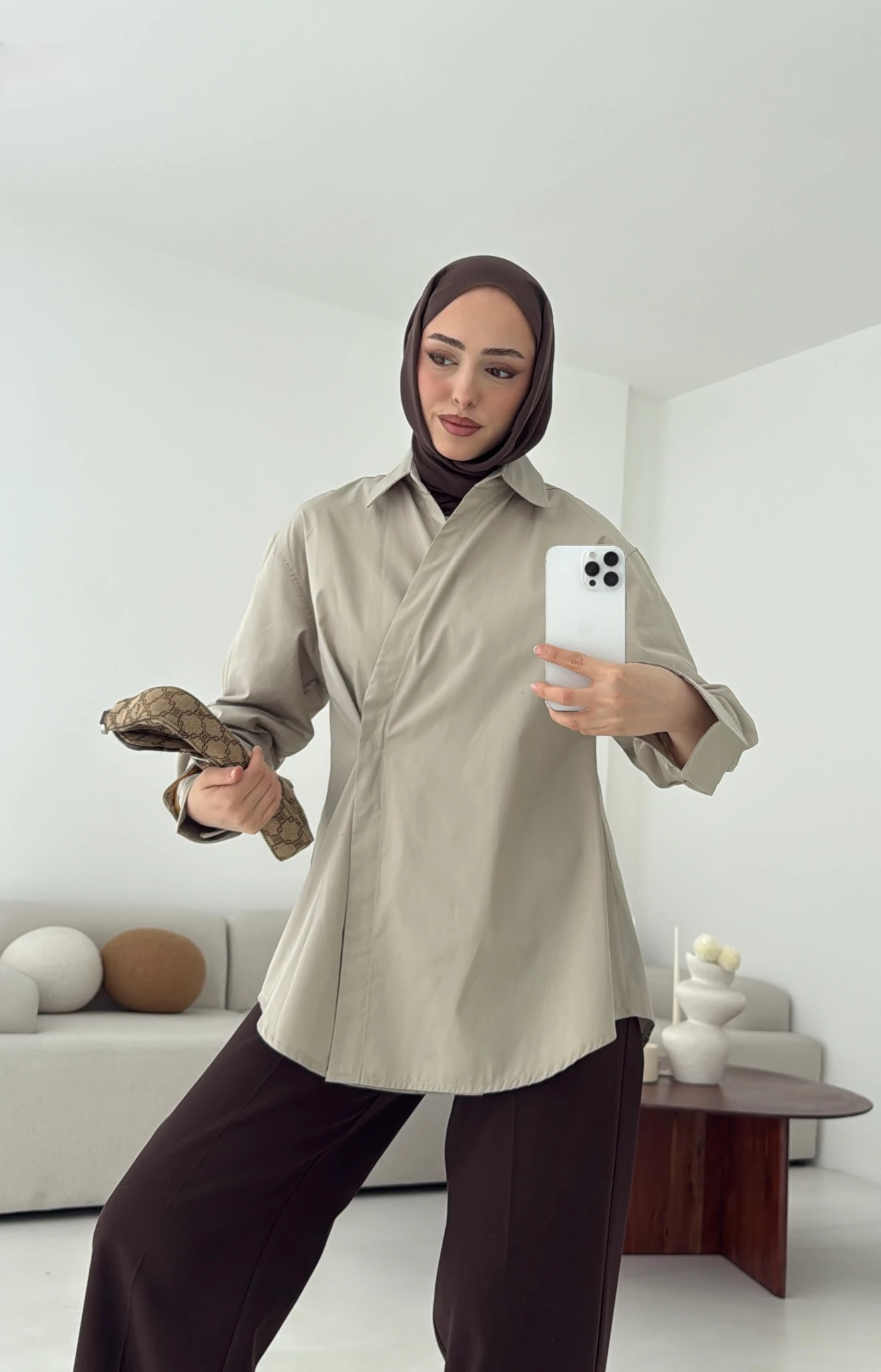 Yandan Düğmeli Gömlek Taş