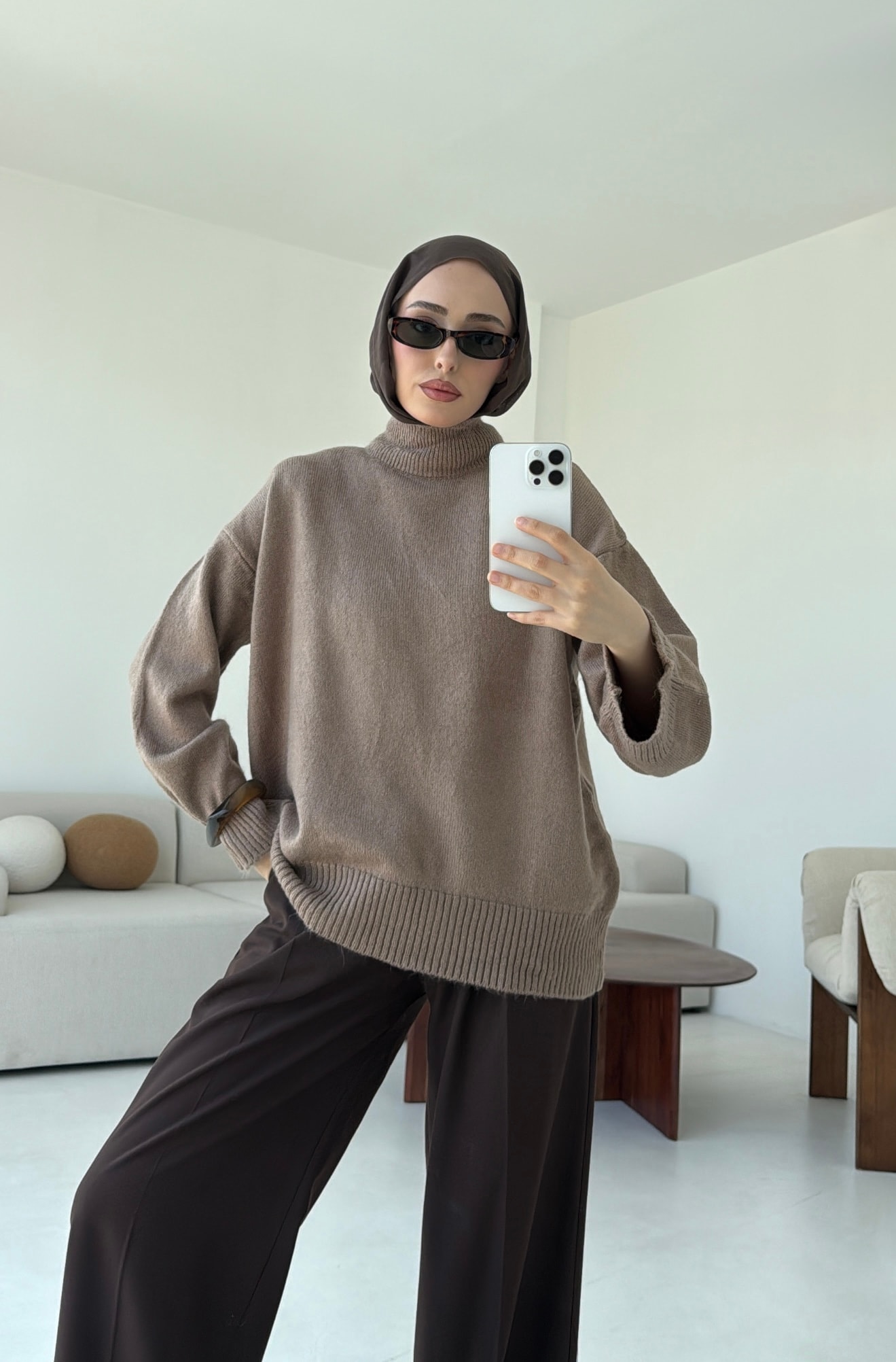 Yarım Yaka Triko Kazak Vizon