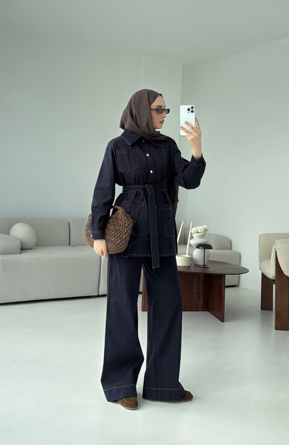 Likralı Denim Takım