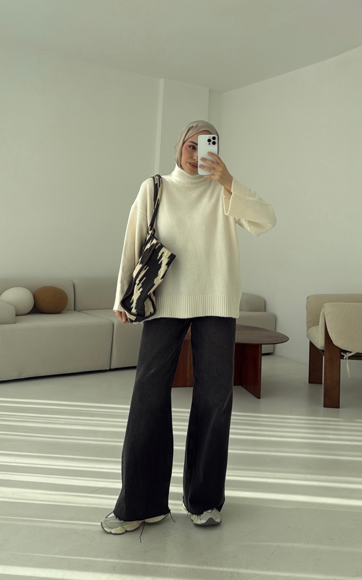 Yarım Yaka Triko Kazak Krem