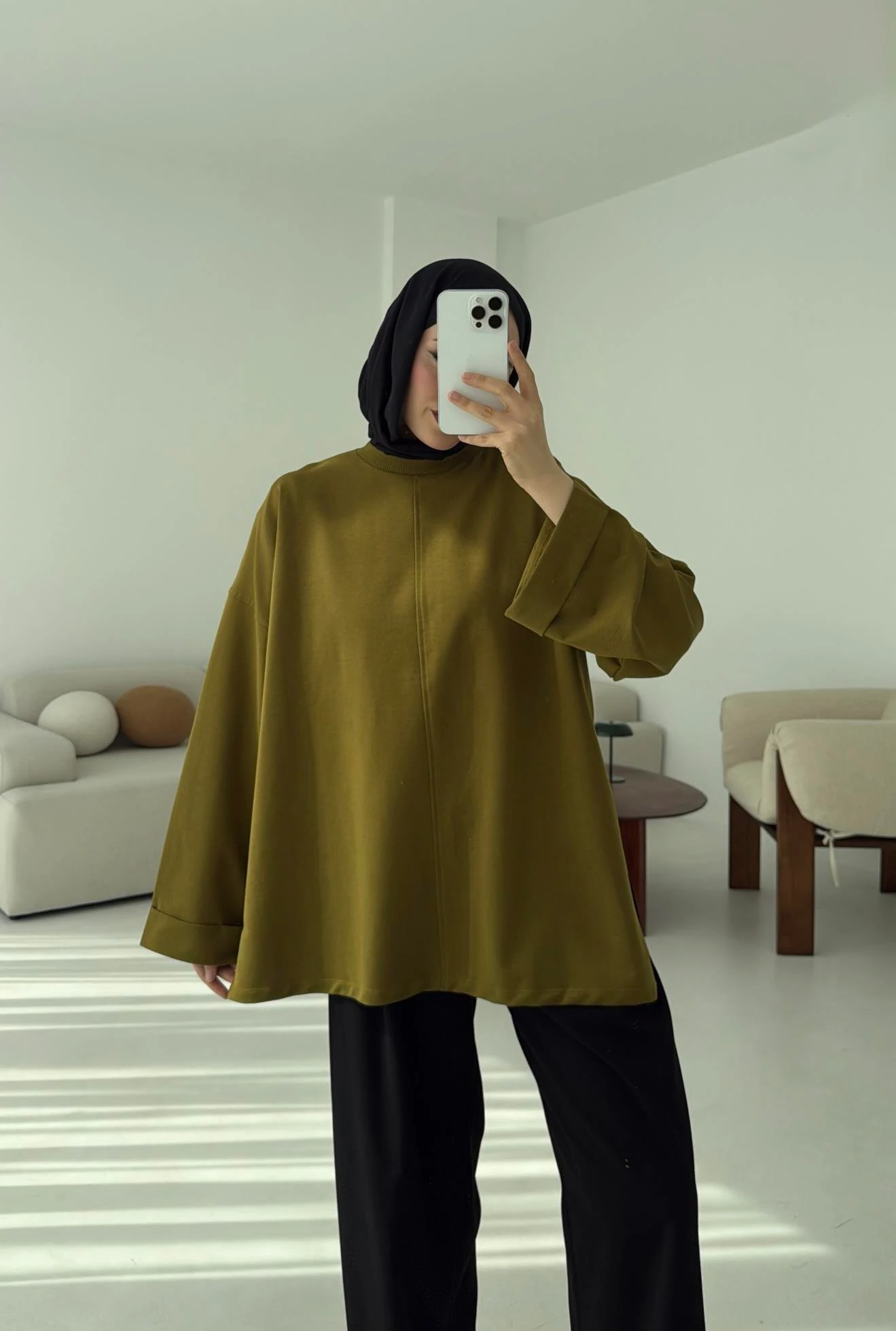 Bağlamalı Yanı Yırtmaç Detay Sweat Olive