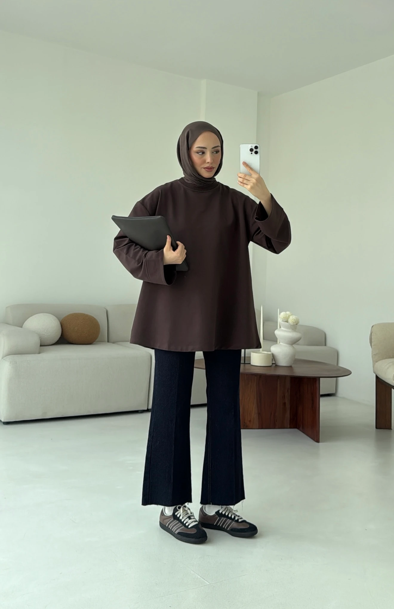 Dikiş Detay Basic Sweat Kahve