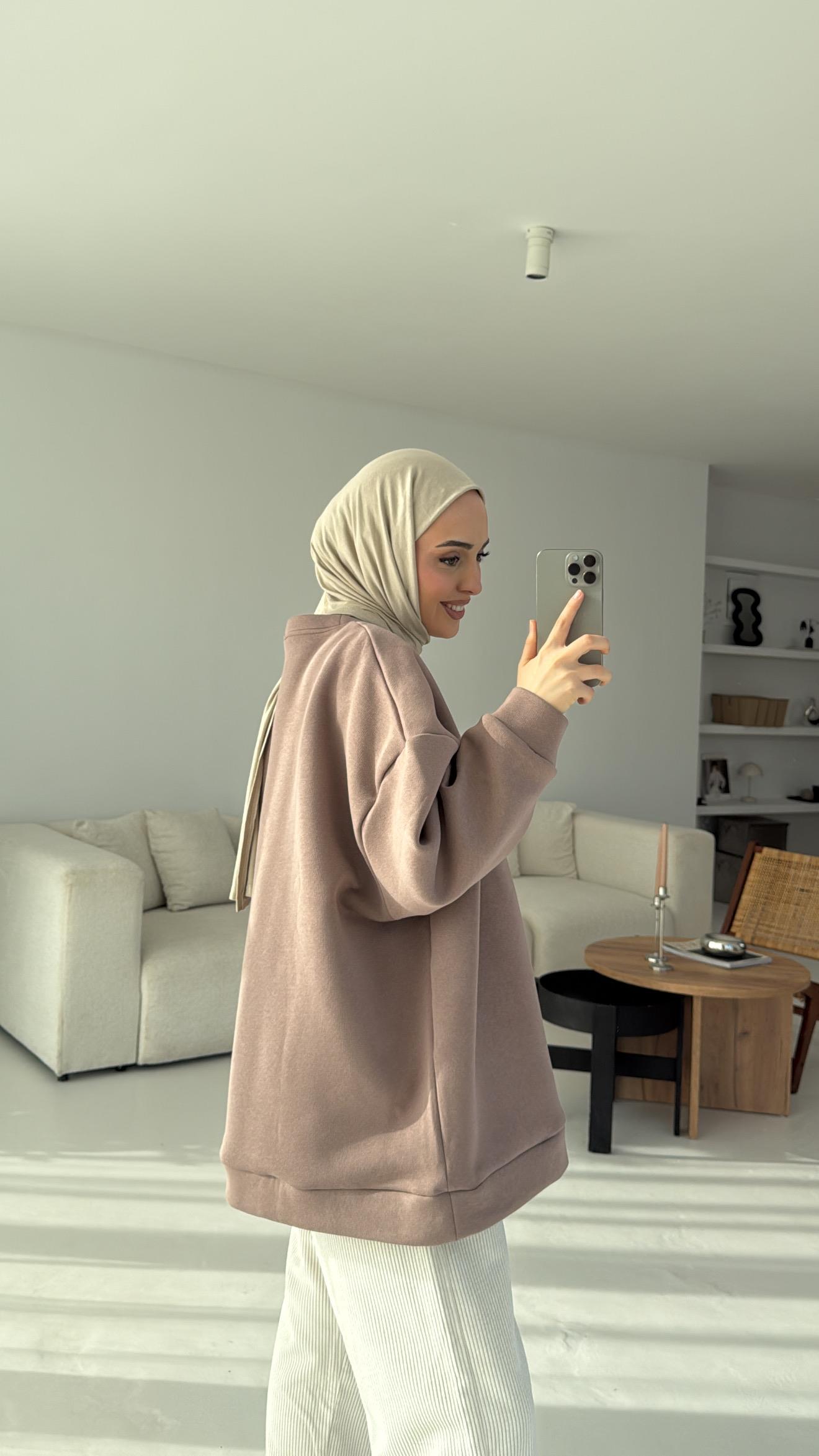 Oversize Düz Sweatshirt Vizon