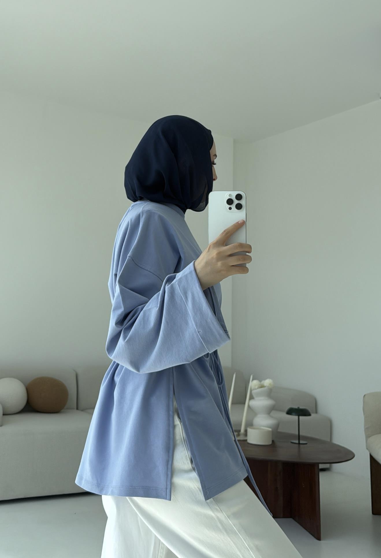 Bağlamalı Yanı Yırtmaç Detay Sweat Mavi