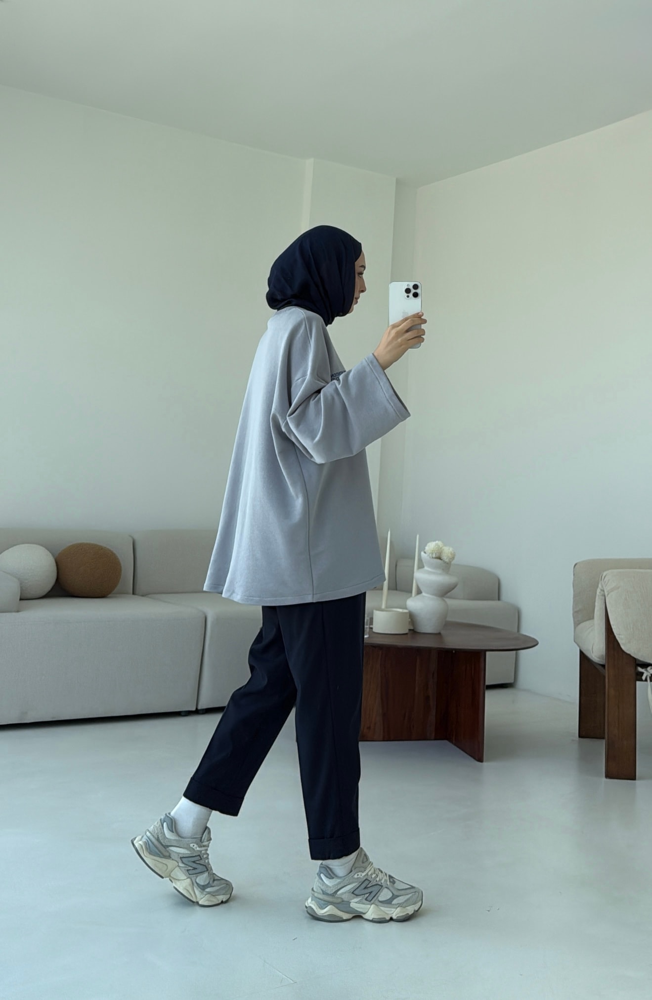 Nakışlı Oversize Sweatshirt Gri